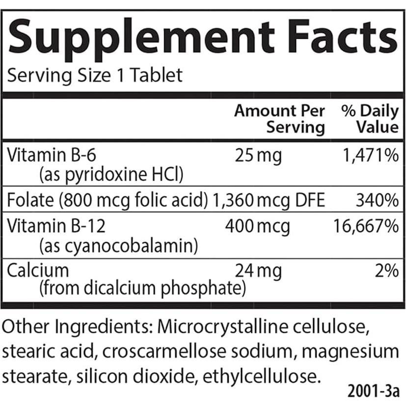 Carlson Tri-B Complejo de Vitaminas B 120 Tabletas 25 mg B6 400 mcg B12