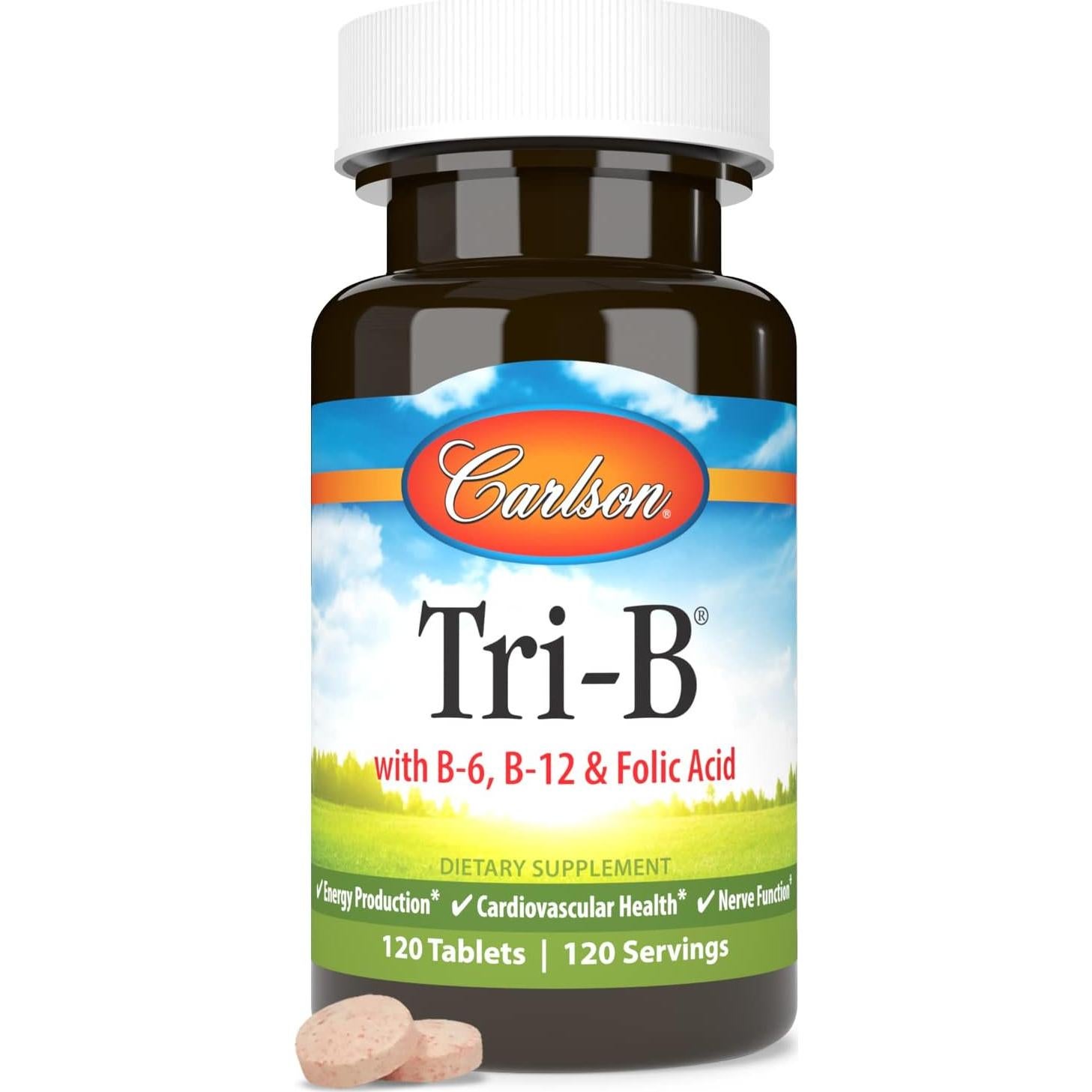 Carlson Tri-B Complejo de Vitaminas B 120 Tabletas 25 mg B6 400 mcg B12