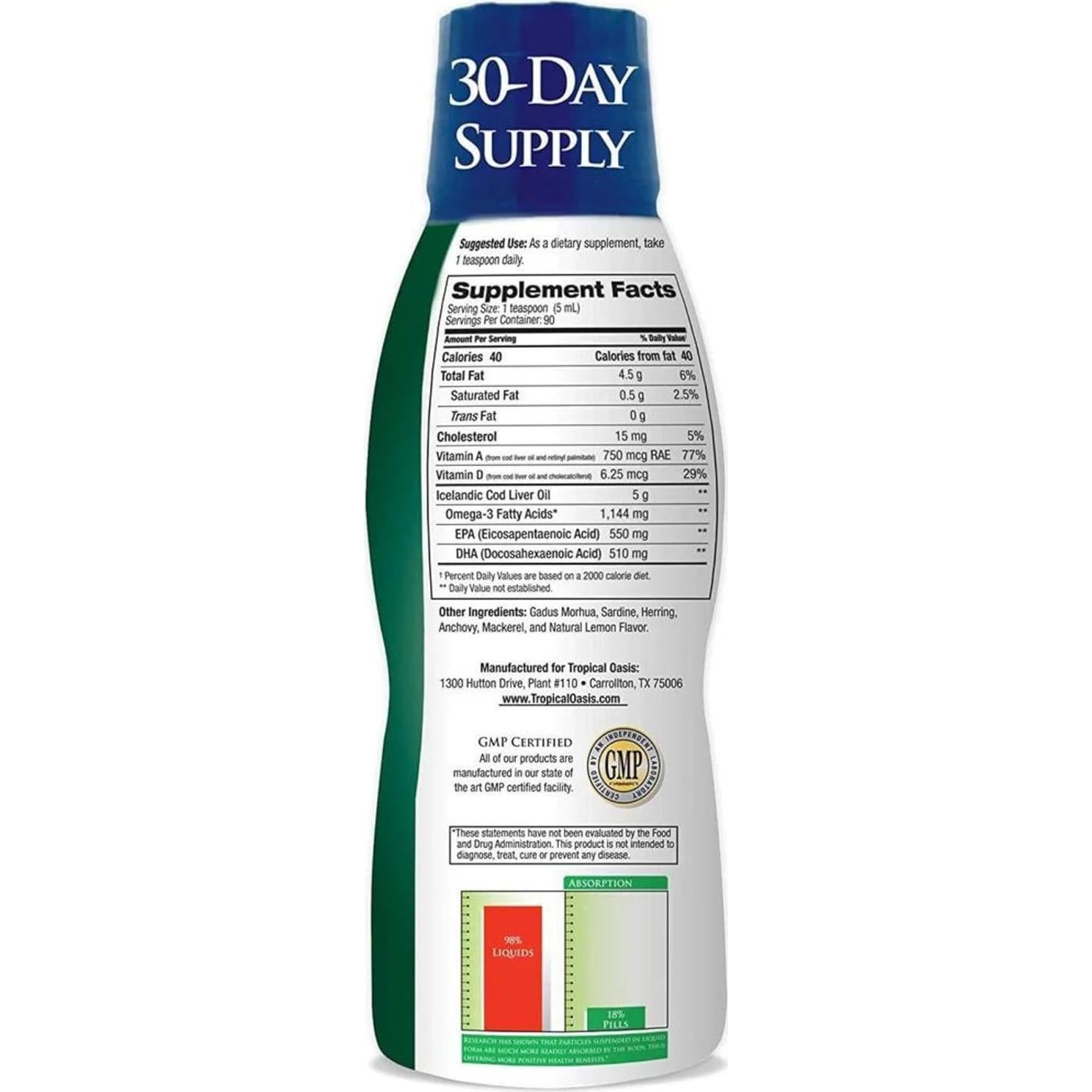 Aceite de Hígado de Bacalao Tropical Oasis 1144mg Omega-3 Líquido