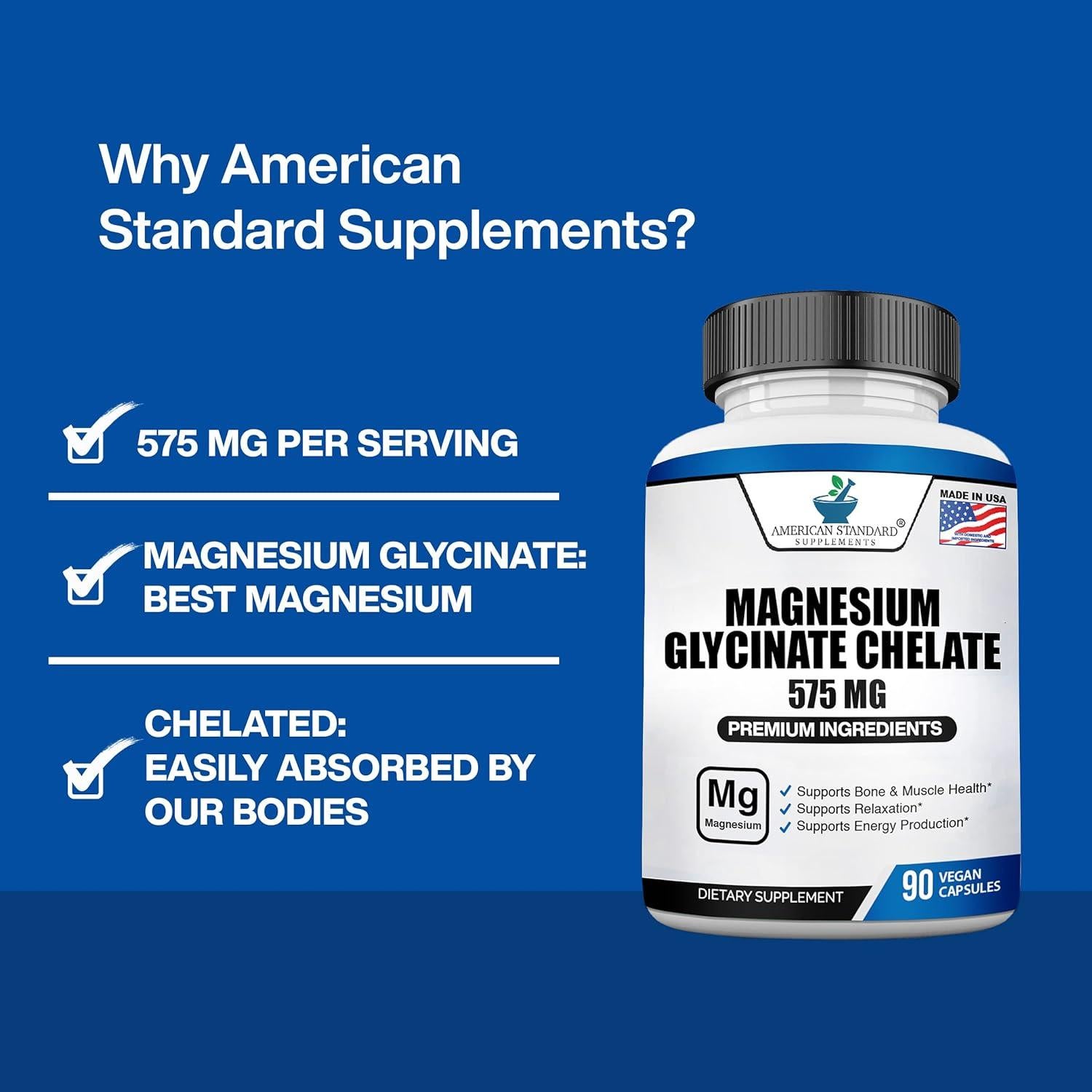 Suplemento de Magnesio American Standard 575mg 90 Cápsulas
