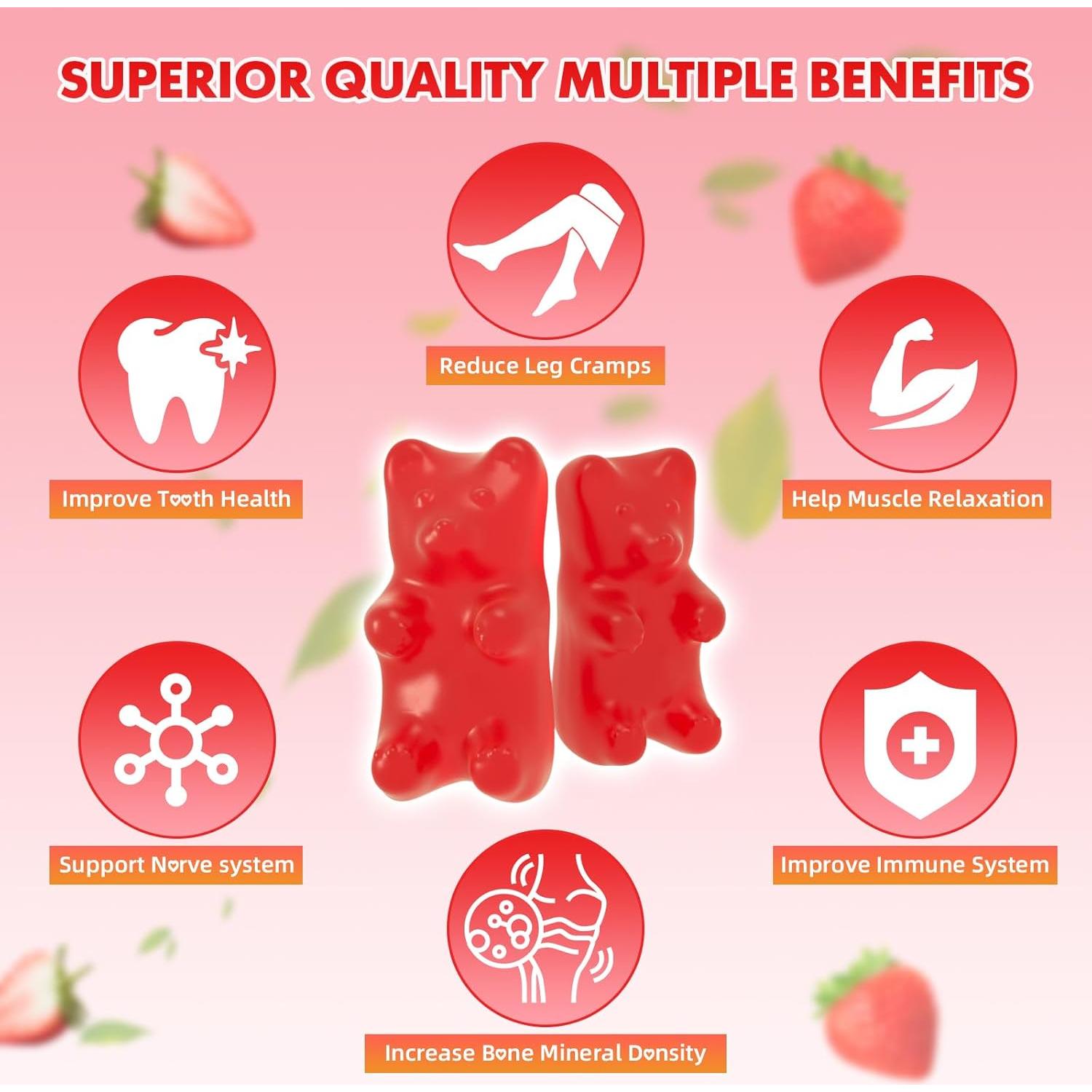 Gomitas de Citrato de Calcio 1200 mg Youlikee Sabor Fresa 60 Unidades