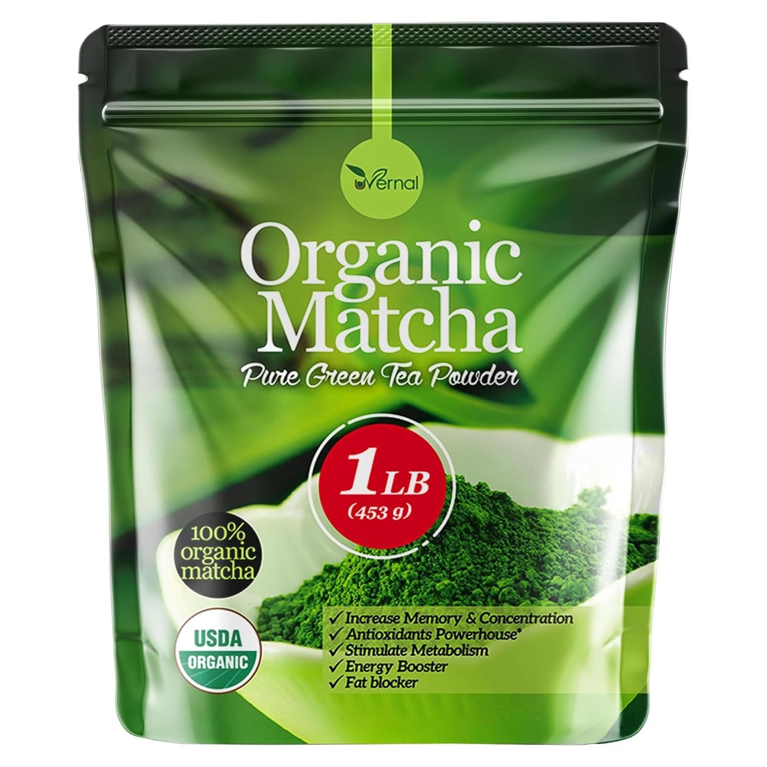 Polvo de Té Verde Matcha Orgánico uVernal 454g - 100% Puro