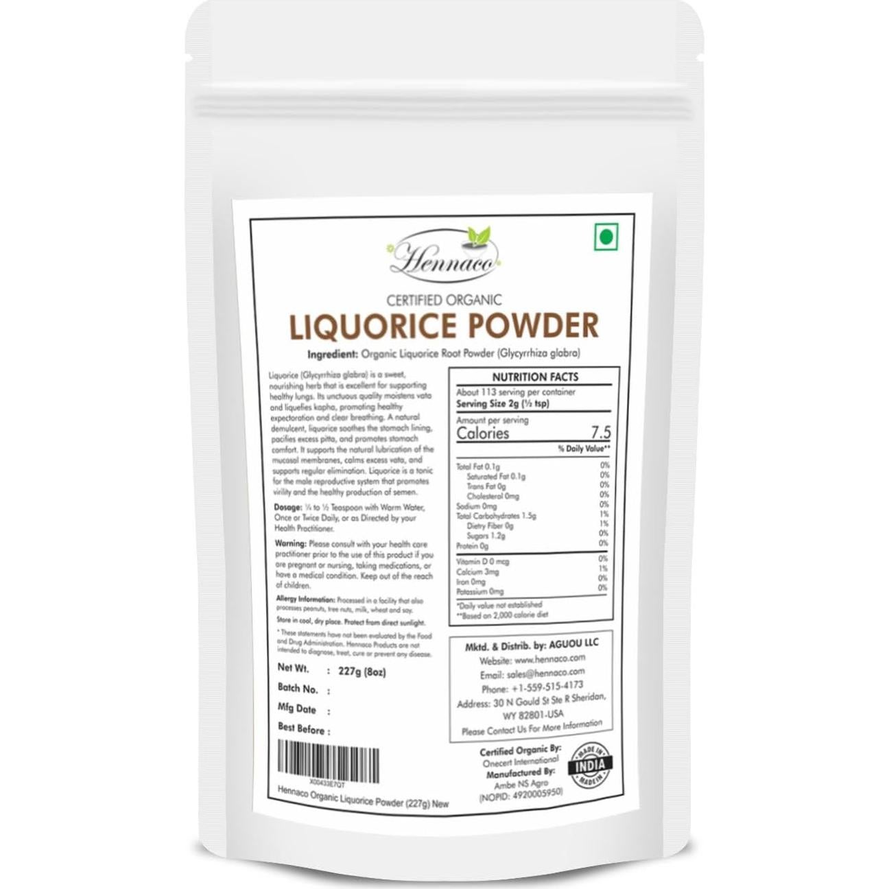 Polvo de Regaliz Orgánico Hennaco 227 Gramos - Endulzante Natural