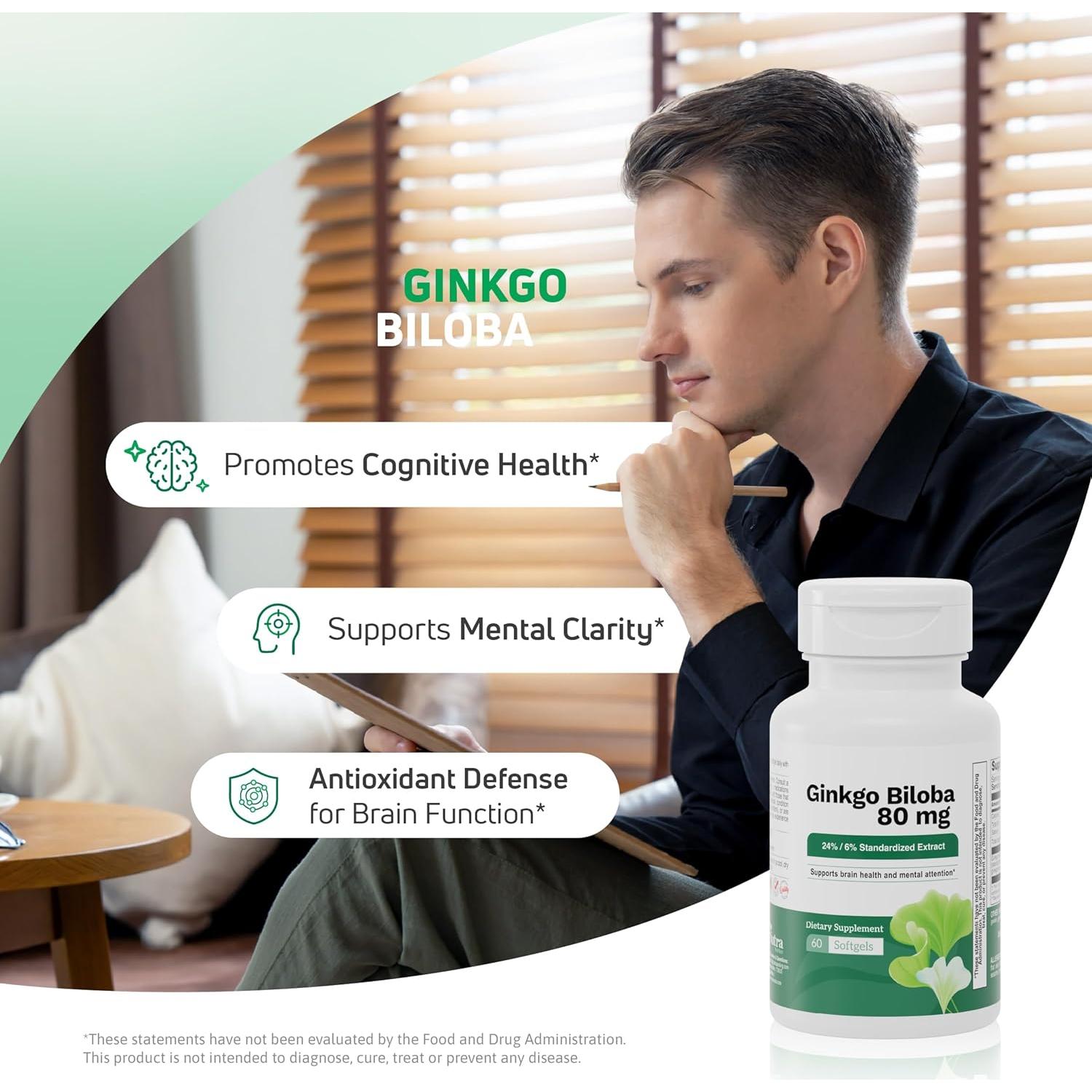 Suplemento Ginkgo Biloba 80 mg Nutra - Memoria y Salud Cerebral (60 Softgels)