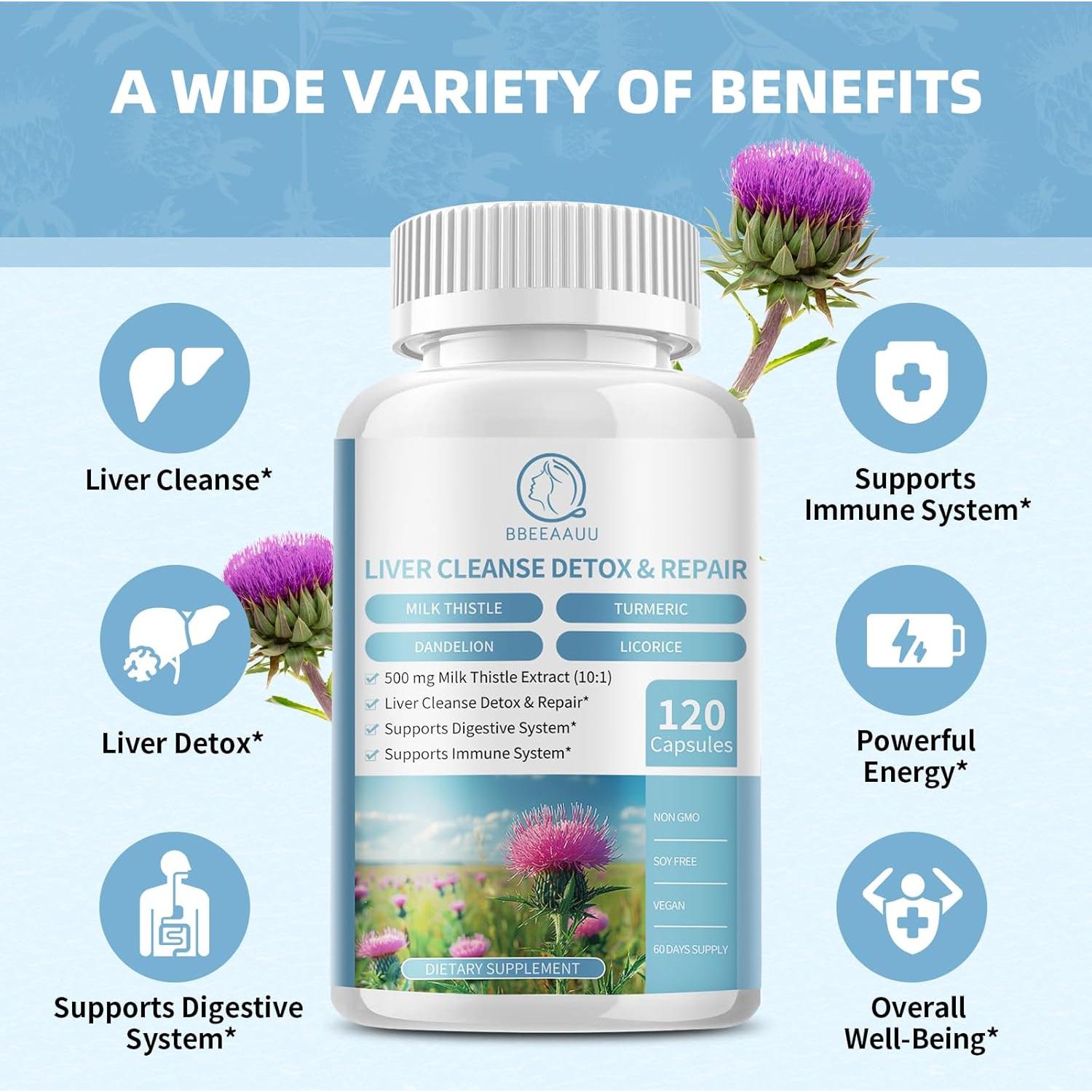 Cápsulas de Cardo Mariano BBEEAAUU 120 Unidades 500mg