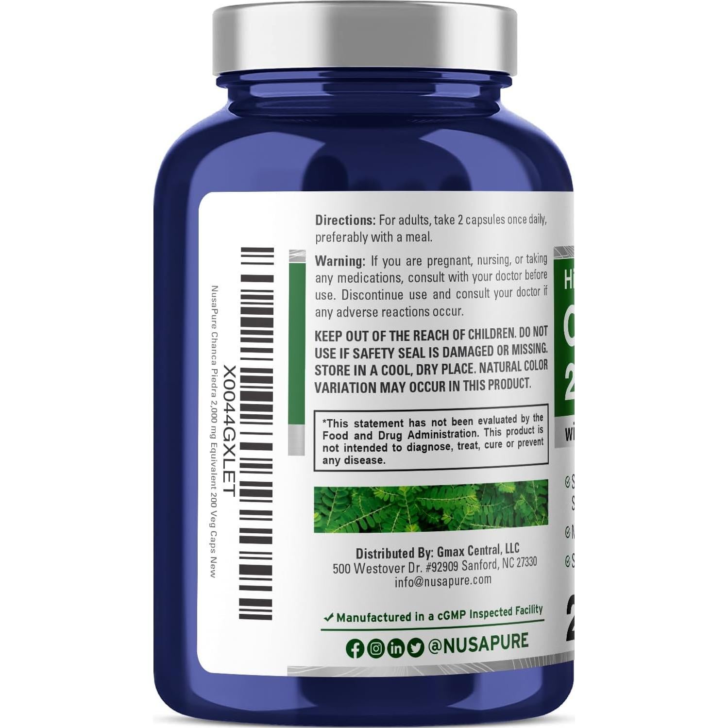 Suplemento Chanca Piedra NusaPure 2000mg 200 Cápsulas Veganas