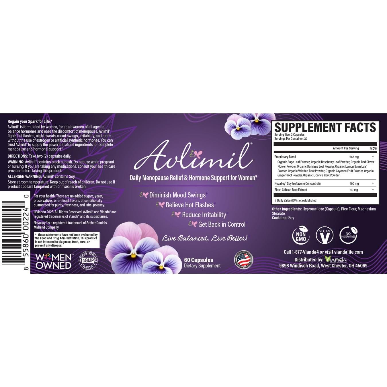 Suplemento Menopausia Avlimil 60 Cápsulas - Alivio Hormonal