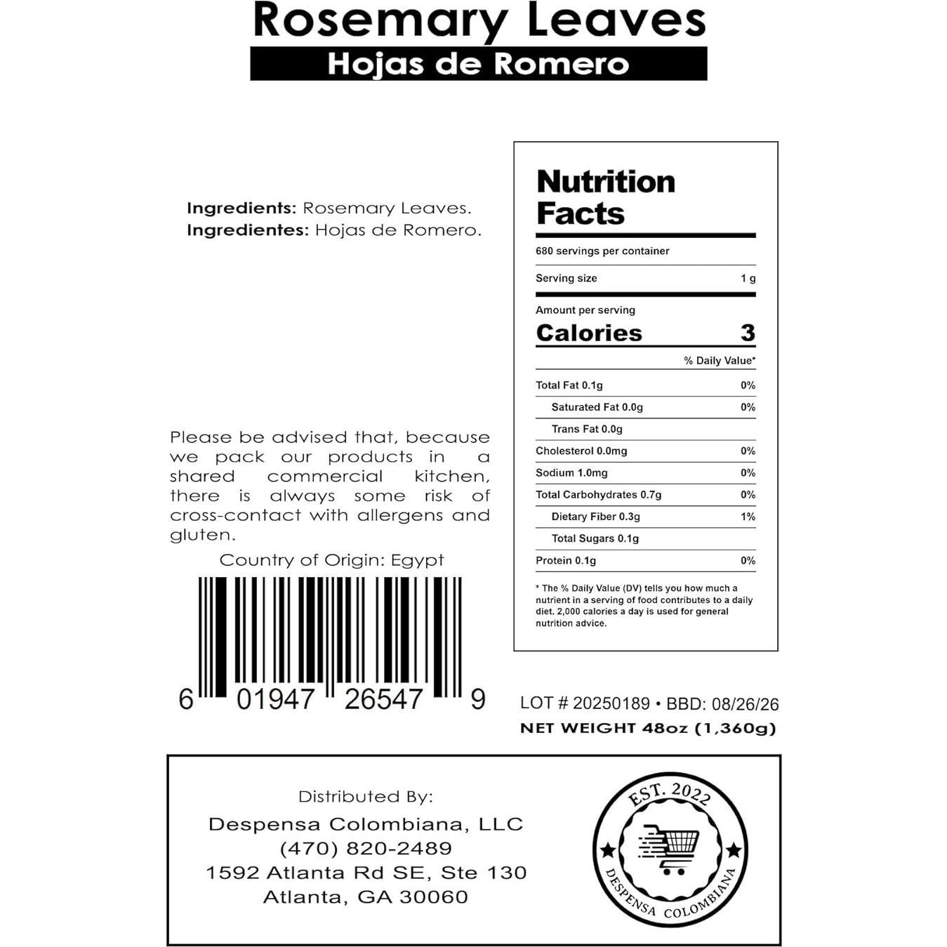 Hojas de Romero Seco 1.36 kg Despensa Colombiana - Aromatizar