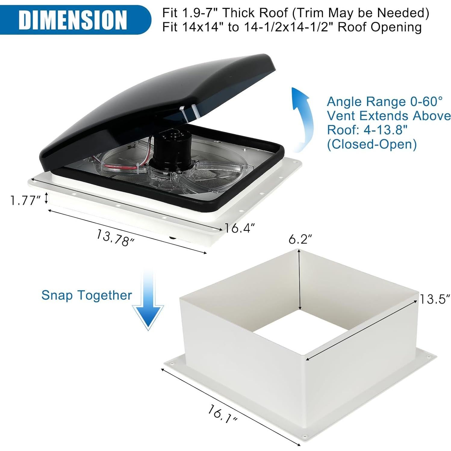 Ventilador de Techo Manual LITBM 12V 35.56cm con Alarma y Detector