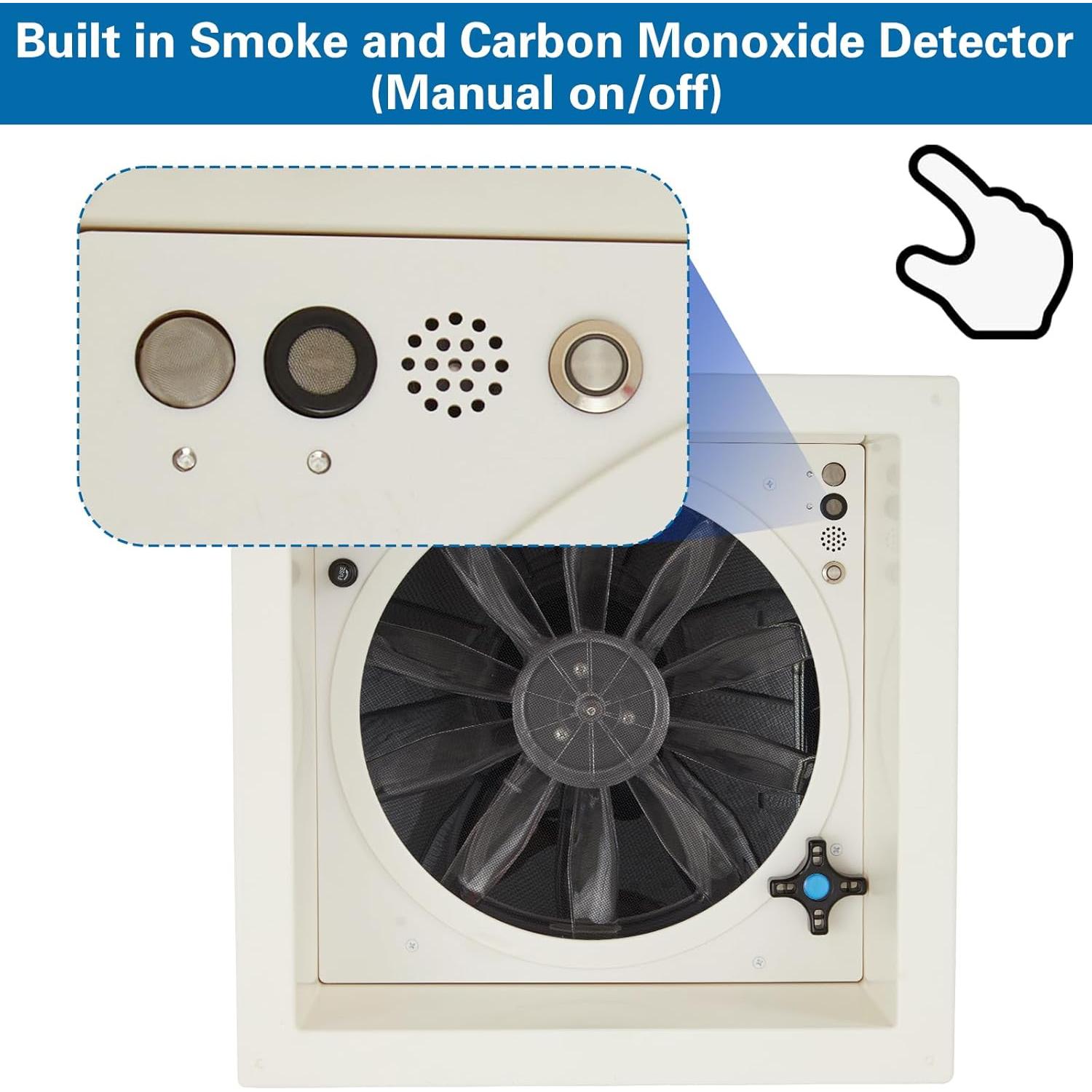 Ventilador de Techo Manual LITBM 12V 35.56cm con Alarma y Detector