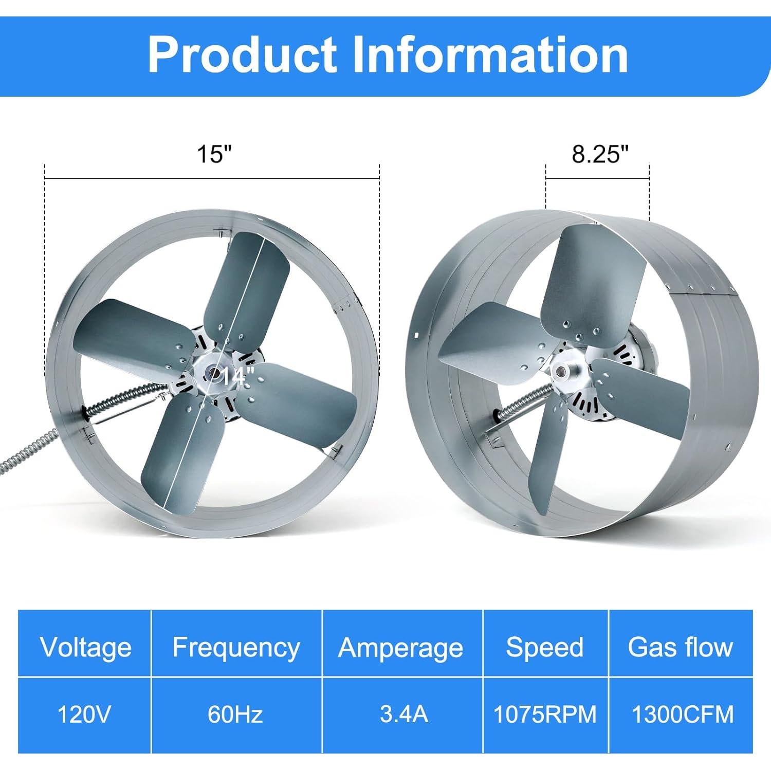 Ventilador de Tejado Aibabcue 1300 CFM con Termostato