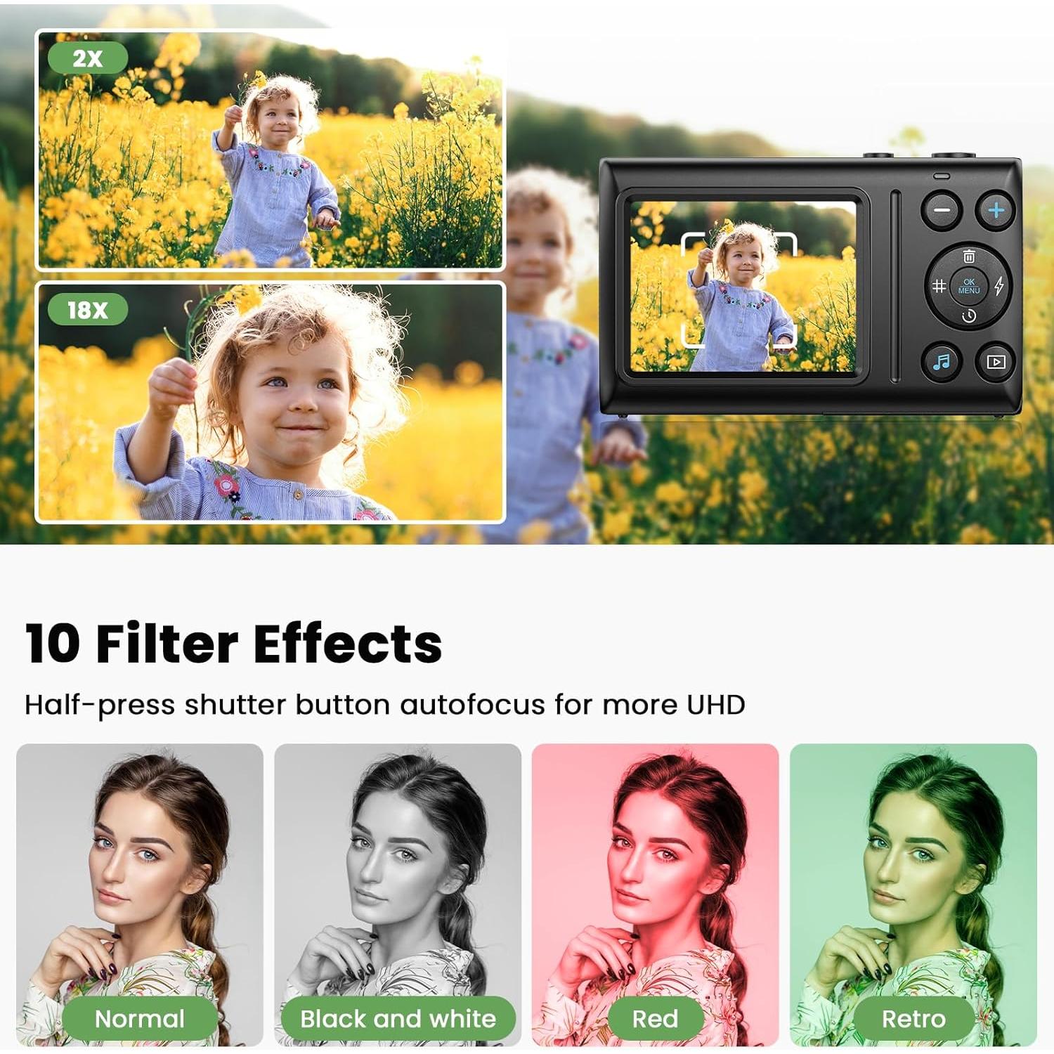 Cámara Digital 4K CAMWORLD AC14-B 64MP Zoom 18X con 32GB