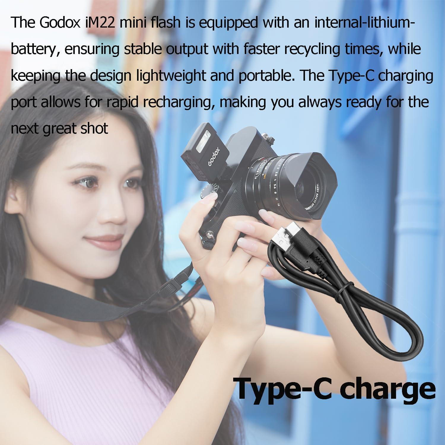 Flash Godox iM22 Speedlite Mini 440 Destellos Batería Litio