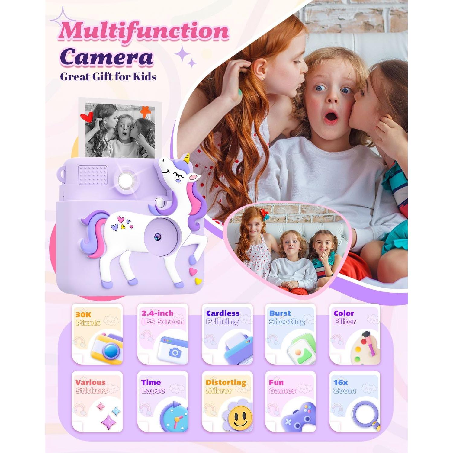 Cámara Instantánea para Niños Ziegoal 1080P Púrpura