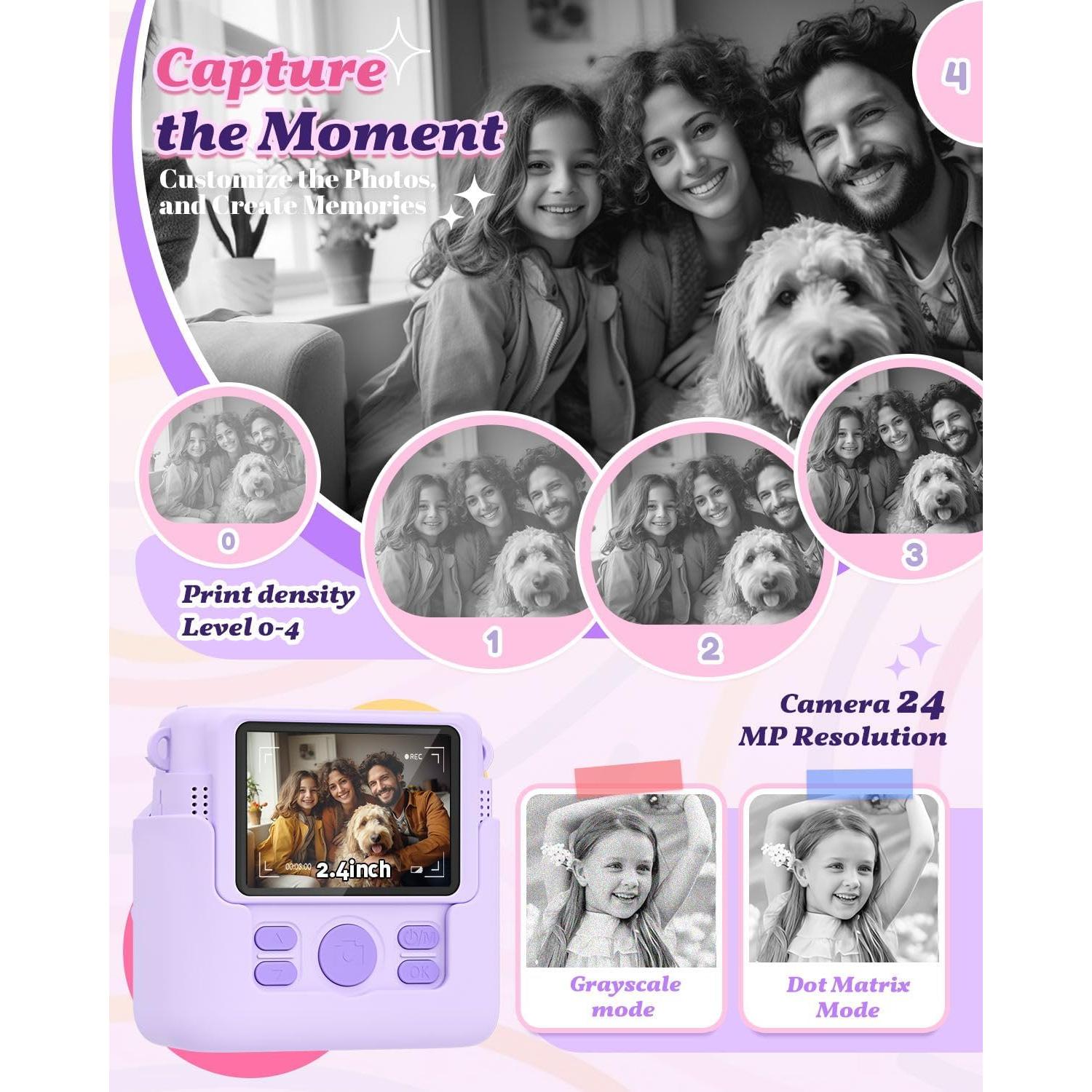 Cámara Instantánea para Niños Ziegoal 1080P Púrpura