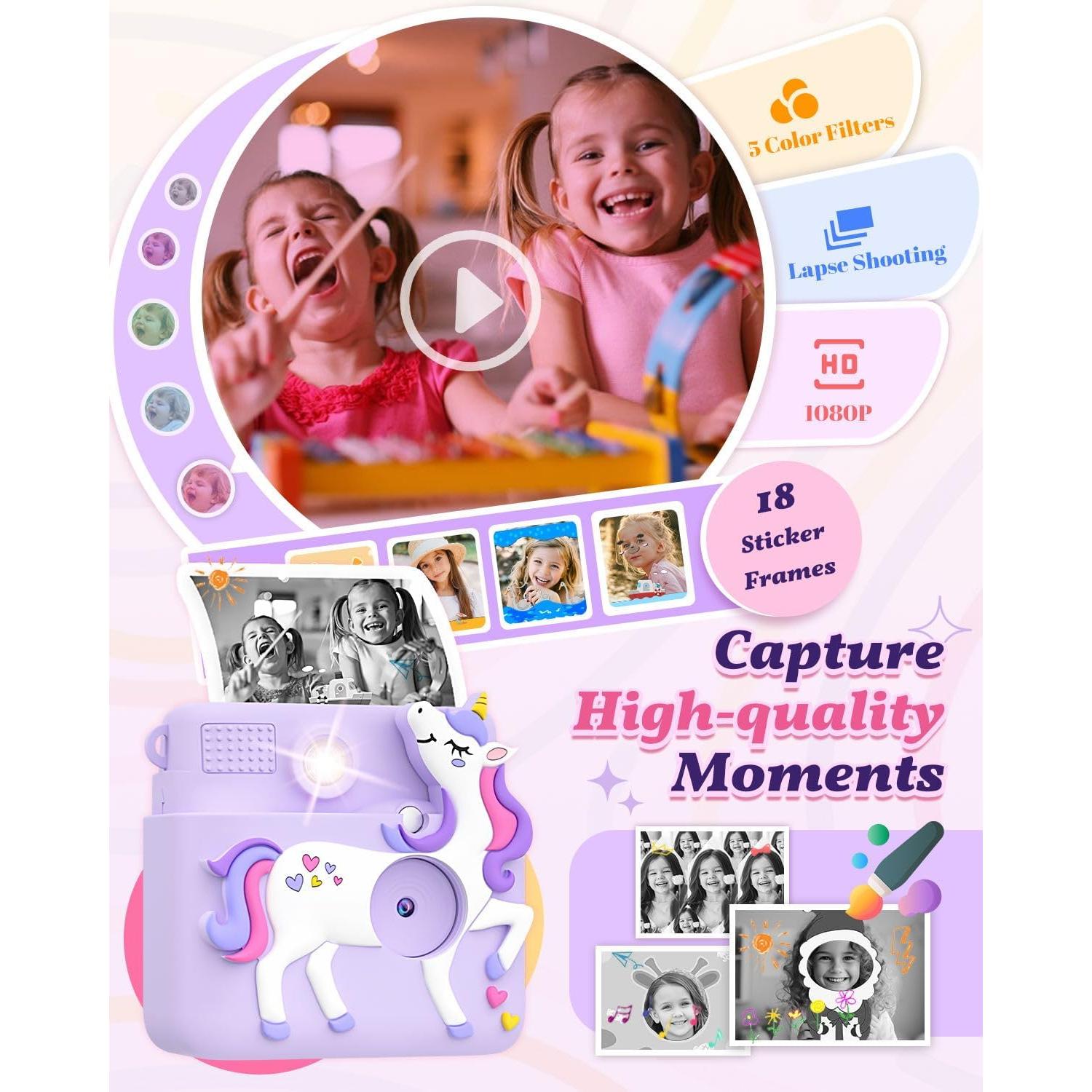 Cámara Instantánea para Niños Ziegoal 1080P Púrpura