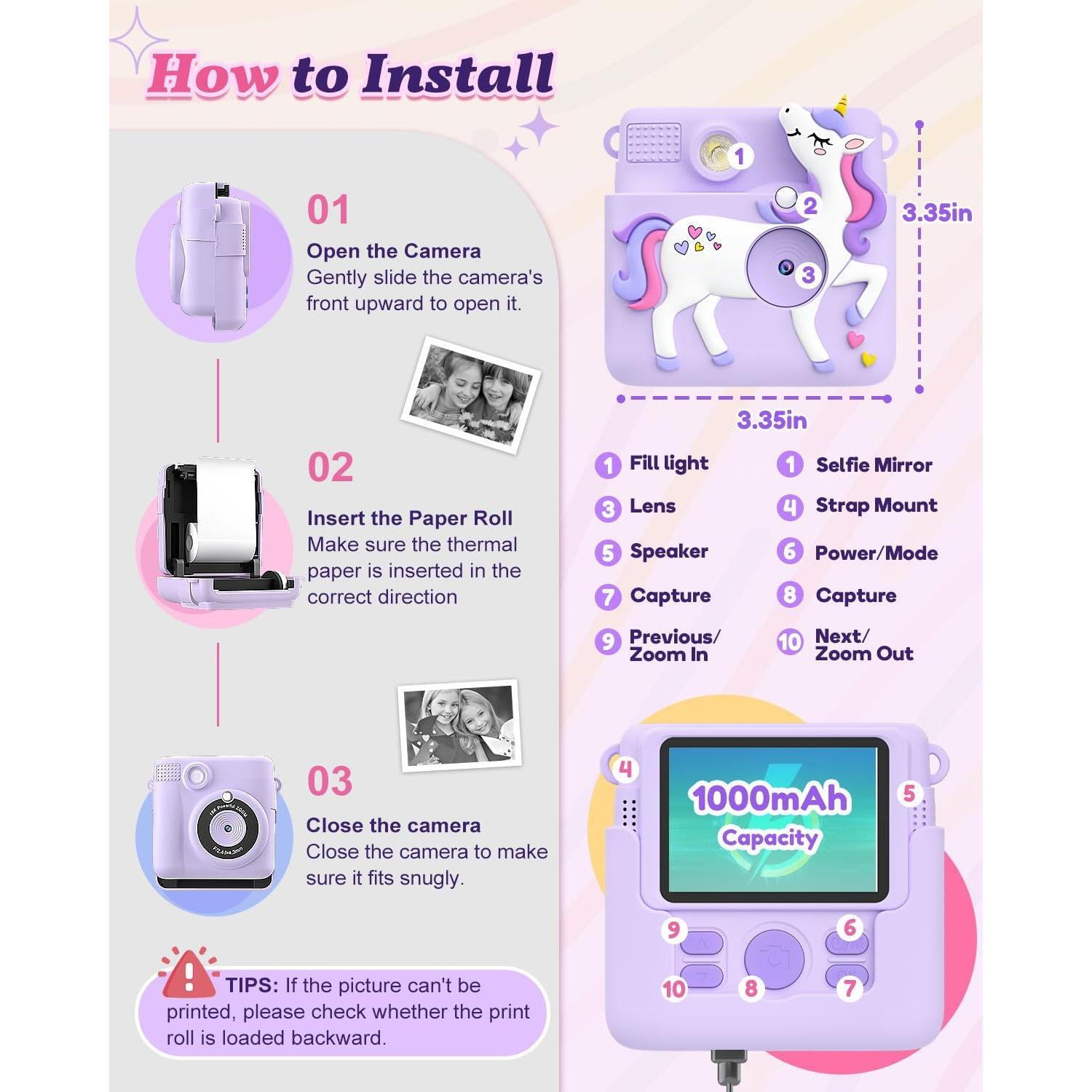 Cámara Instantánea para Niños Ziegoal 1080P Púrpura