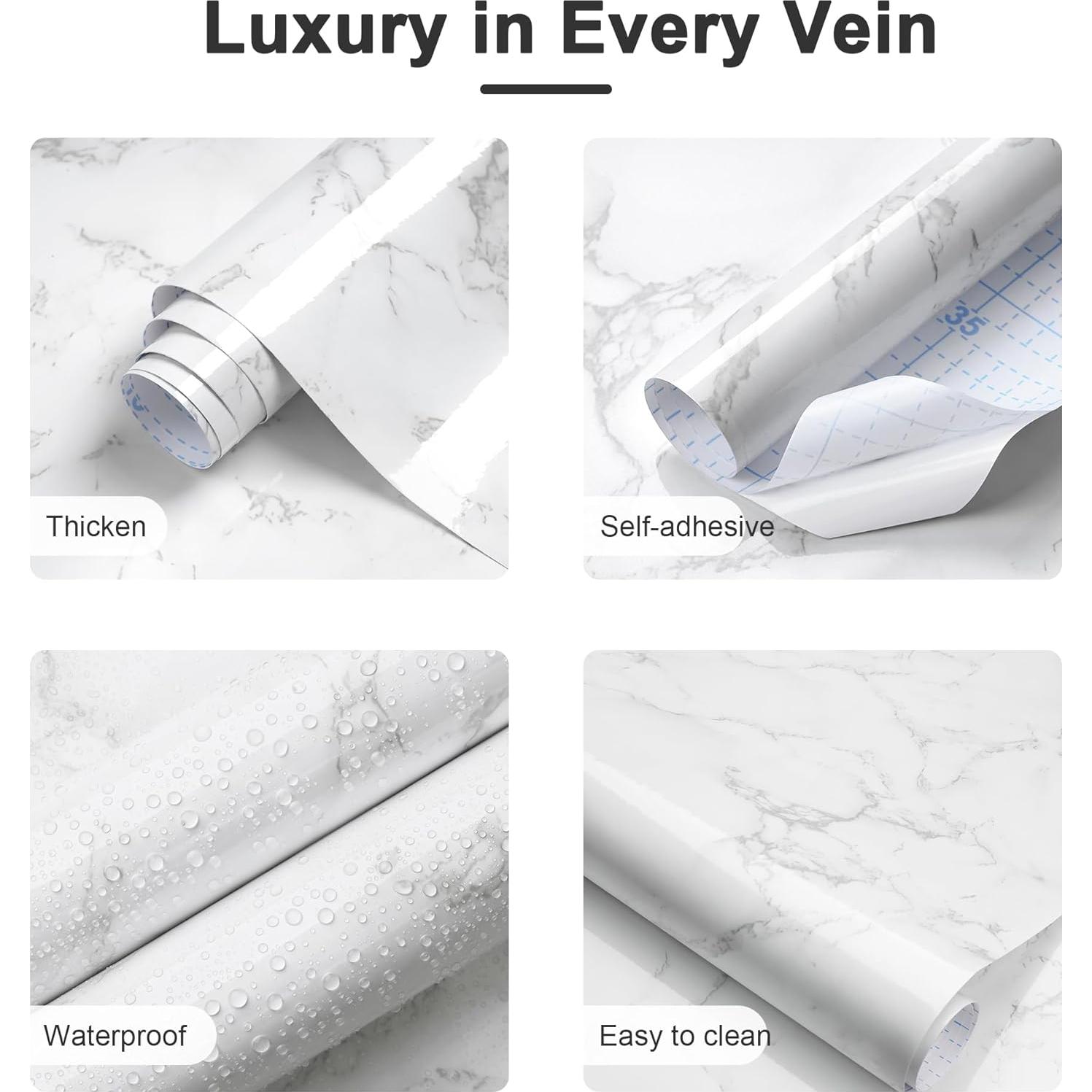 Papel Tapiz Autoadhesivo Dimoon 30x200cm Mármol Blanco Vinilo