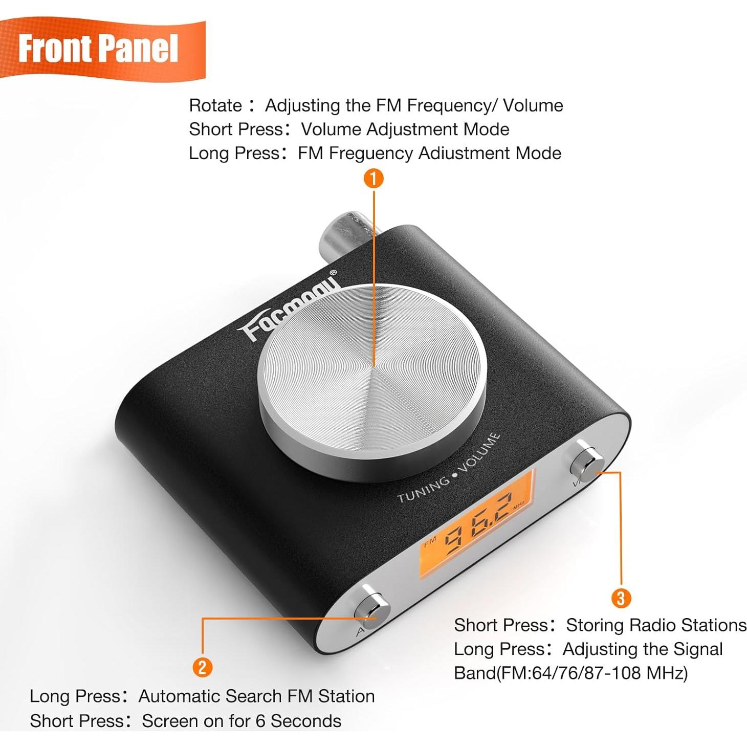 Receptor de Radio FM Facmogu Si4730 con Antena de 10m y Salida 3.5mm