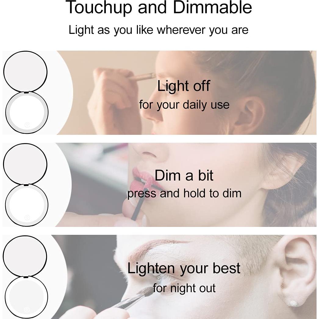 Espejo Compacto LED Recargable Milishow 1x/10x 8.89cm