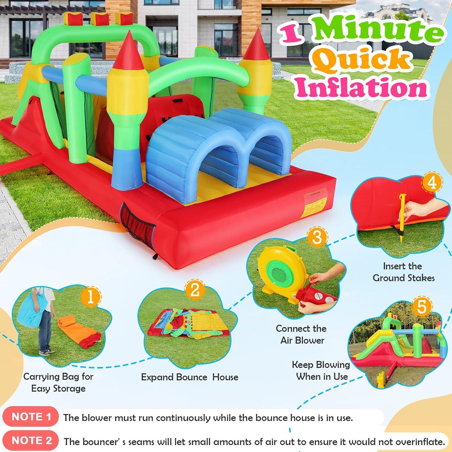 Casa Inflable de Obstáculos Whubefy 5.49x2.5m para Niños 3-12