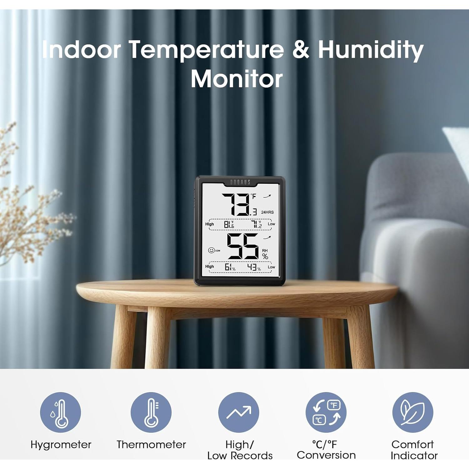 Termómetro Digital DOQAUS con Pantalla LCD, Medidor de Humedad