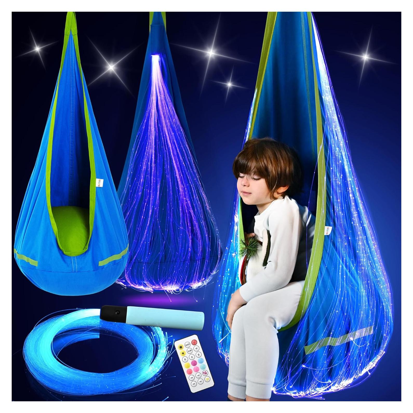 Columpio Sensorial OUTREE con Luz de Fibra Óptica Azul