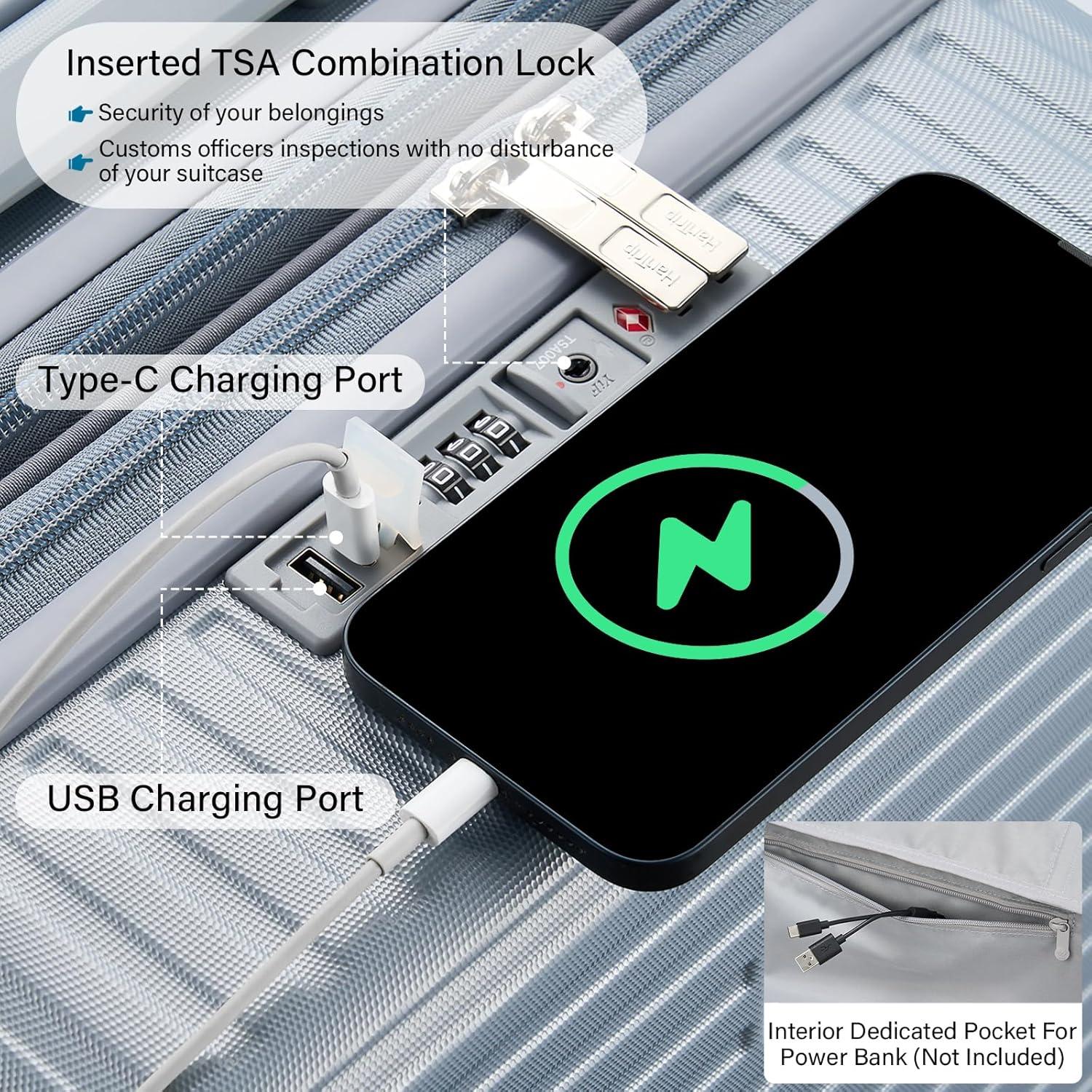 Conjunto de Equipaje Expandible HanTrip 2 Piezas Plata 20/28"