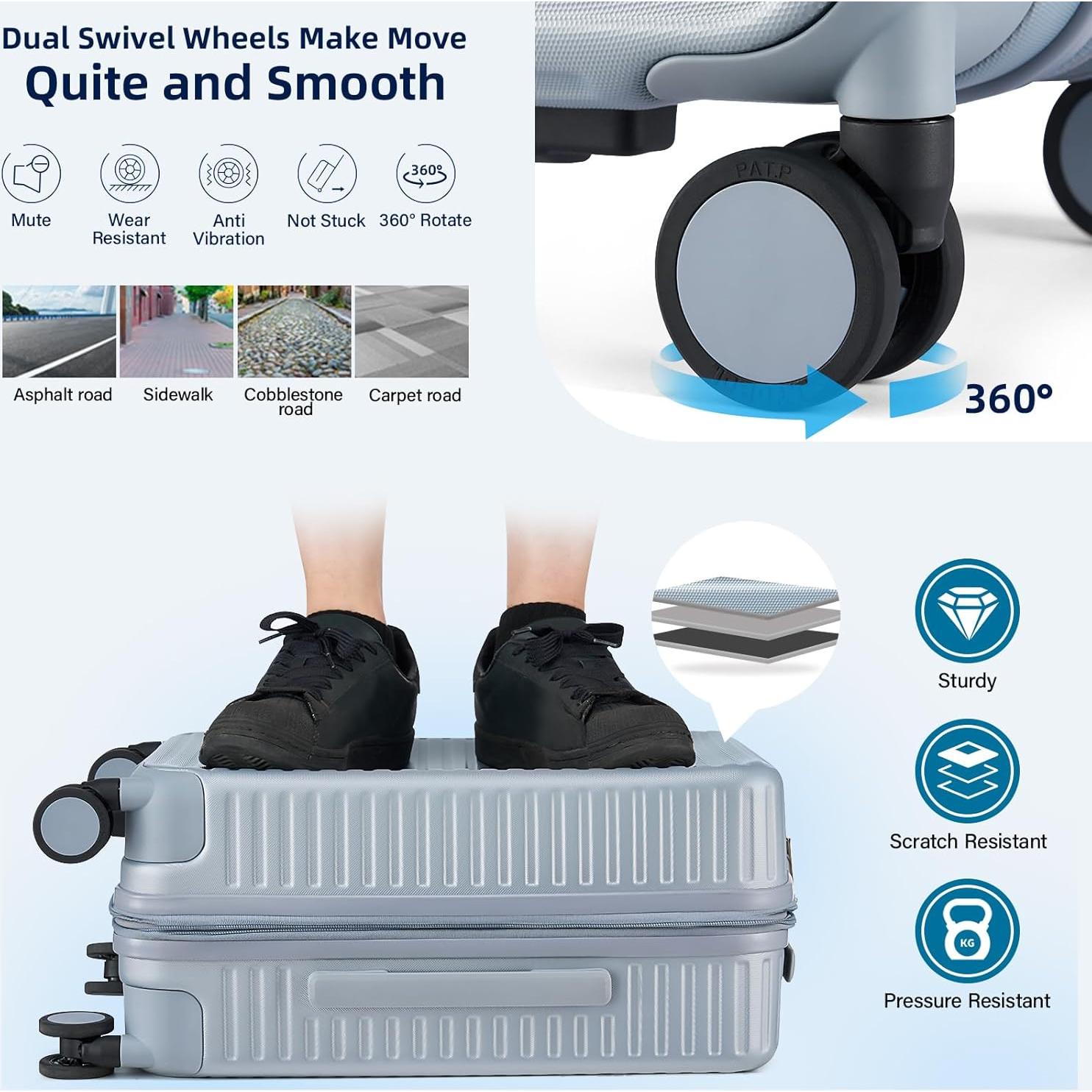 Conjunto de Equipaje Expandible HanTrip 2 Piezas Plata 20/28"