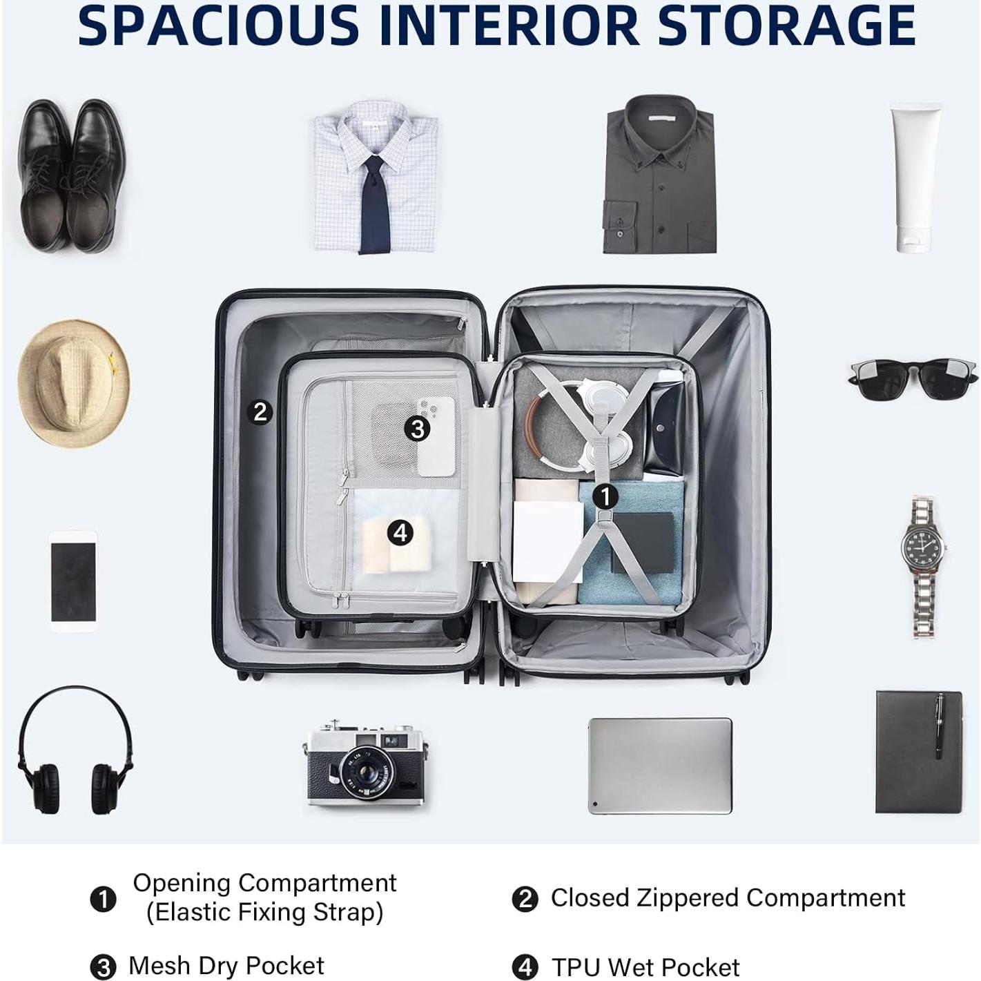 Conjunto de Equipaje Expandible HanTrip 2 Piezas Plata 20/28"