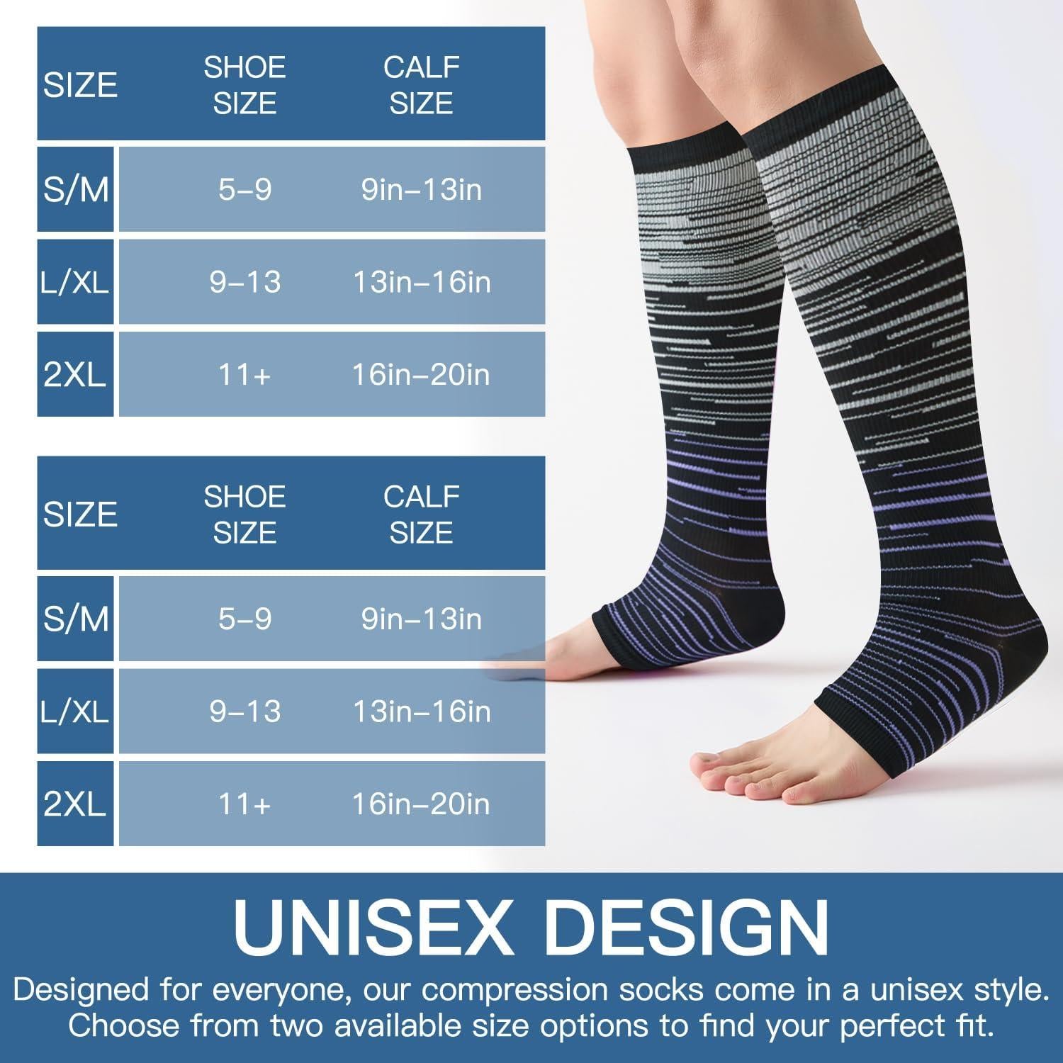 Calcetines de Compresión Abiertos Unisex 15-20 mmHg - 3 Pares