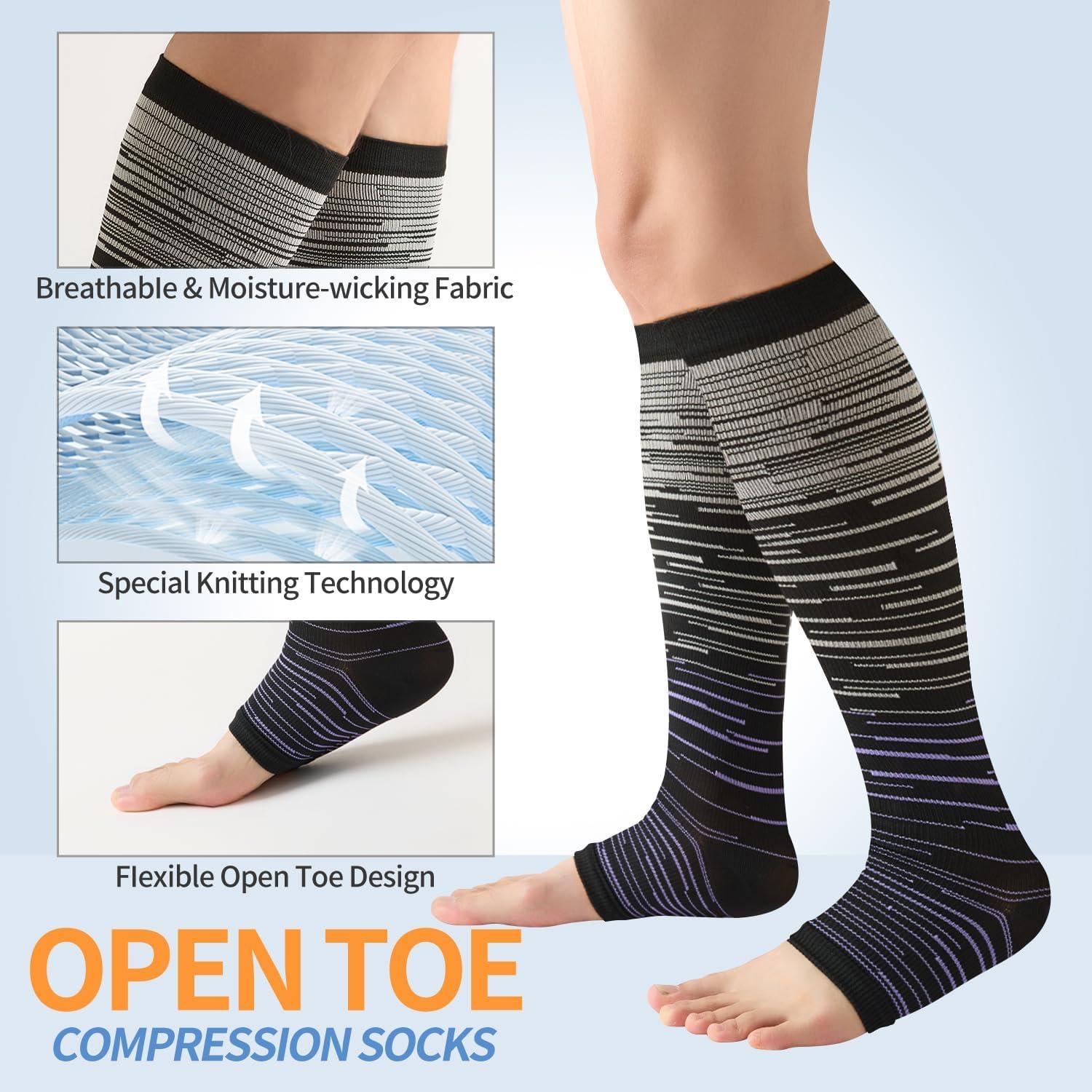 Calcetines de Compresión Abiertos Unisex 15-20 mmHg - 3 Pares