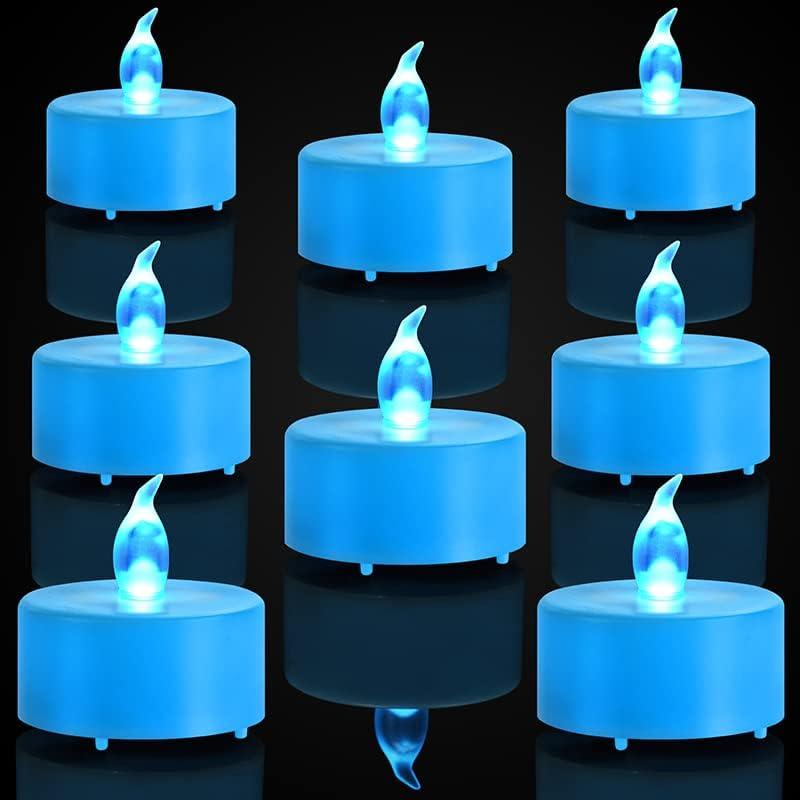 PILLOBOX Battery Operated Flameless Tea Lights: 24PACK LED Electric Candles Lamp Realistic and Bright Flickering Holiday Gift Long Lasting for Birthday Wedding Party Home Decoration (24PACK Blue)