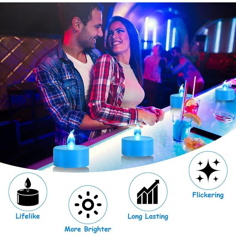 PILLOBOX Battery Operated Flameless Tea Lights: 24PACK LED Electric Candles Lamp Realistic and Bright Flickering Holiday Gift Long Lasting for Birthday Wedding Party Home Decoration (24PACK Blue)