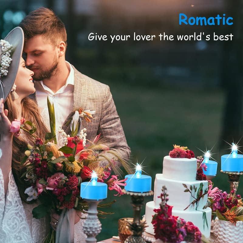 PILLOBOX Battery Operated Flameless Tea Lights: 24PACK LED Electric Candles Lamp Realistic and Bright Flickering Holiday Gift Long Lasting for Birthday Wedding Party Home Decoration (24PACK Blue)