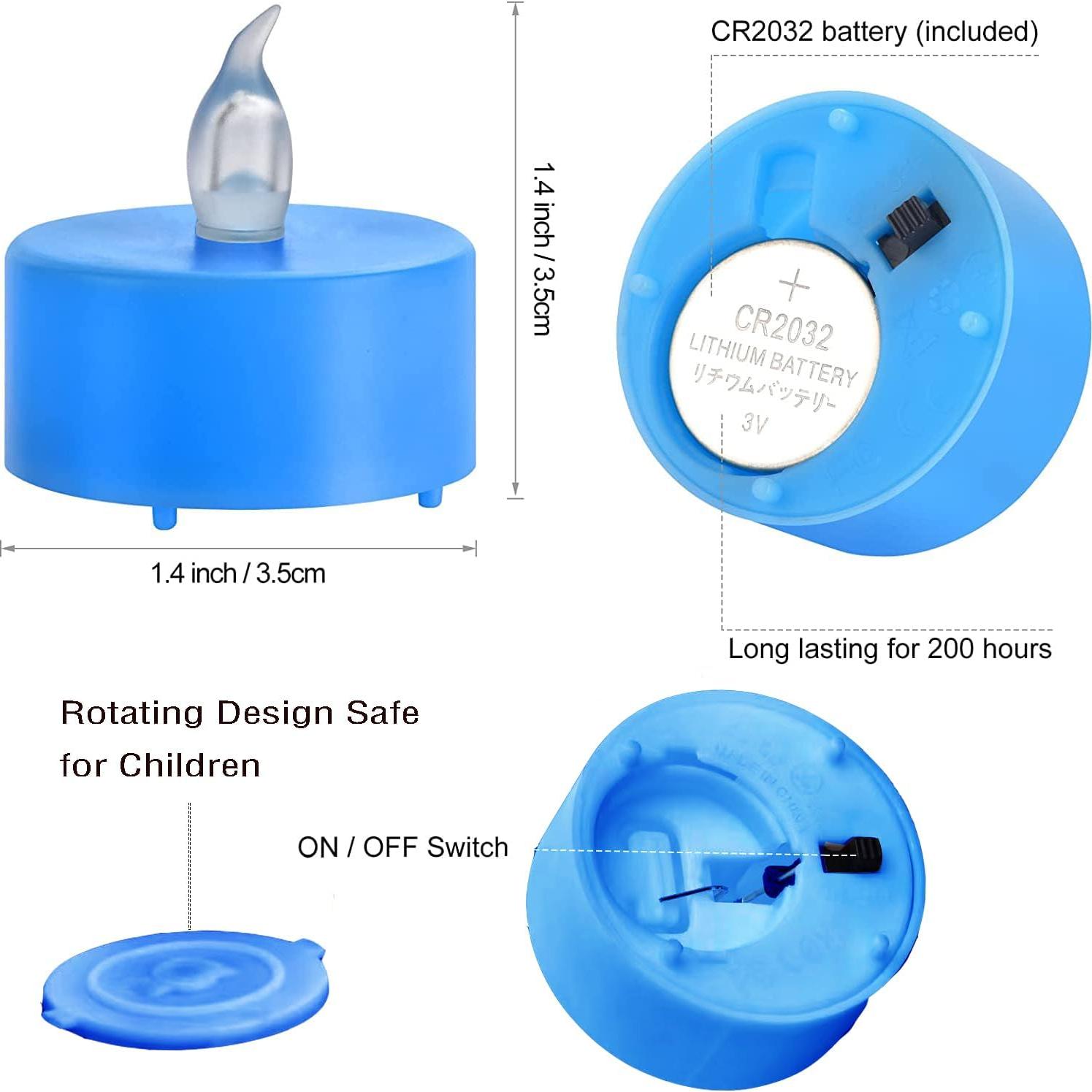 PILLOBOX Battery Operated Flameless Tea Lights: 24PACK LED Electric Candles Lamp Realistic and Bright Flickering Holiday Gift Long Lasting for Birthday Wedding Party Home Decoration (24PACK Blue)