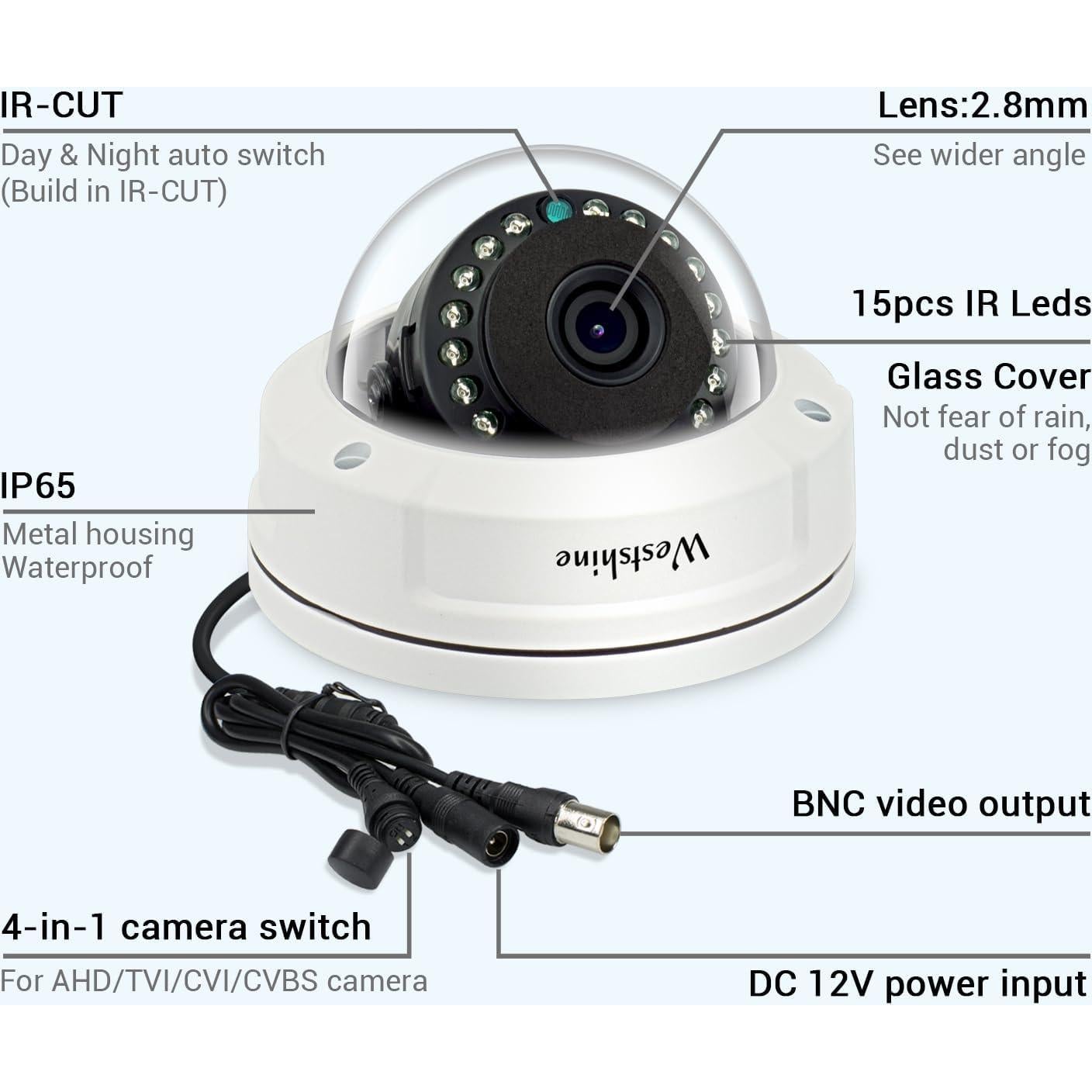 Cámara de Seguridad Dome 5MP Westshine con Lente 2.8mm IR