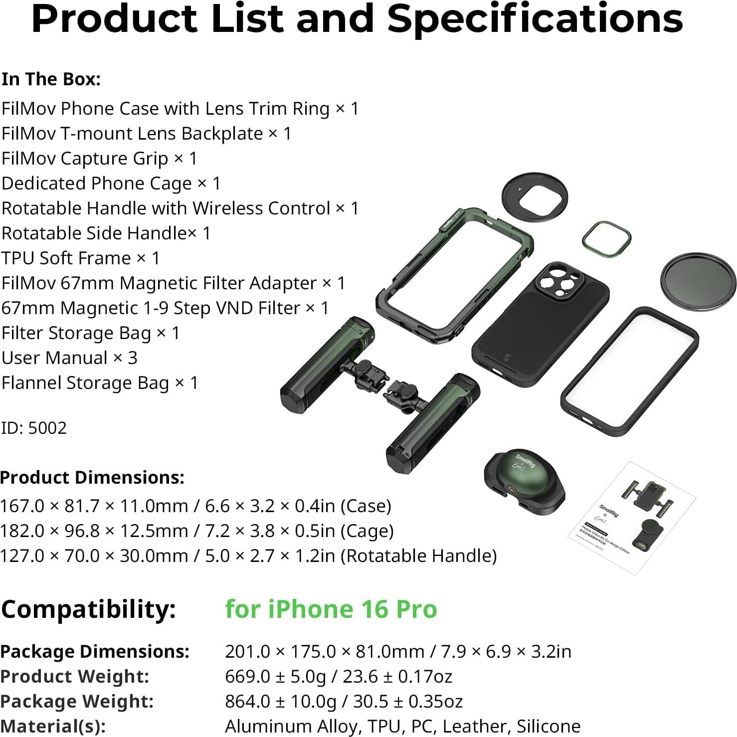 Kit de Video Móvil SmallRig 5002 para iPhone 16 Pro