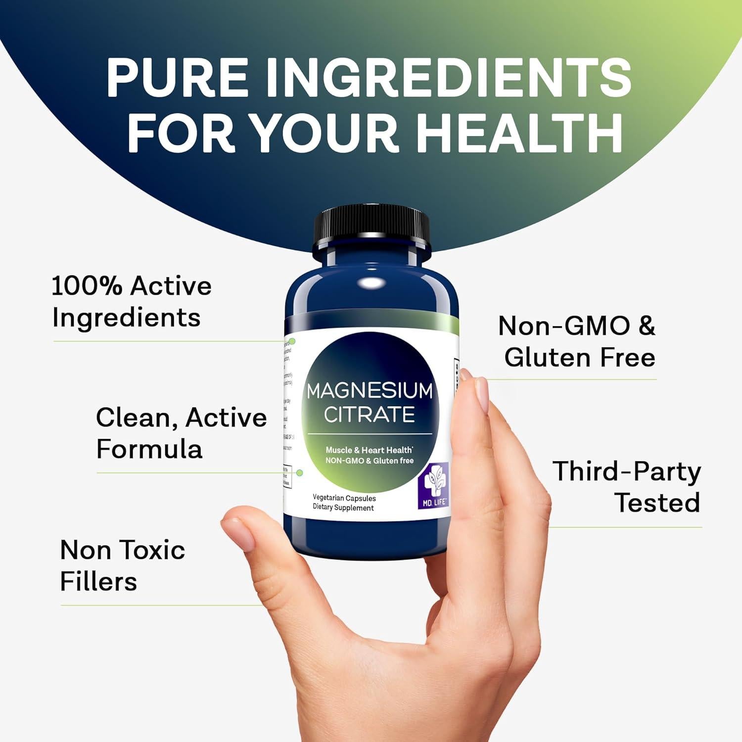 Citrato de Magnesio 250 mg MD. Life - 30 Cápsulas Fáciles de Tragar