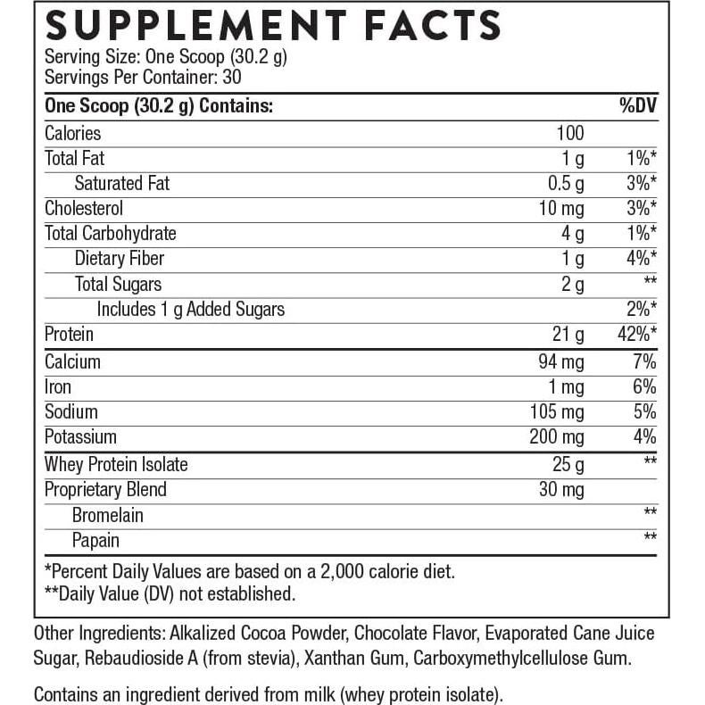 Aislado de Proteína de Suero Thorne 0.90 kg Chocolate 21g