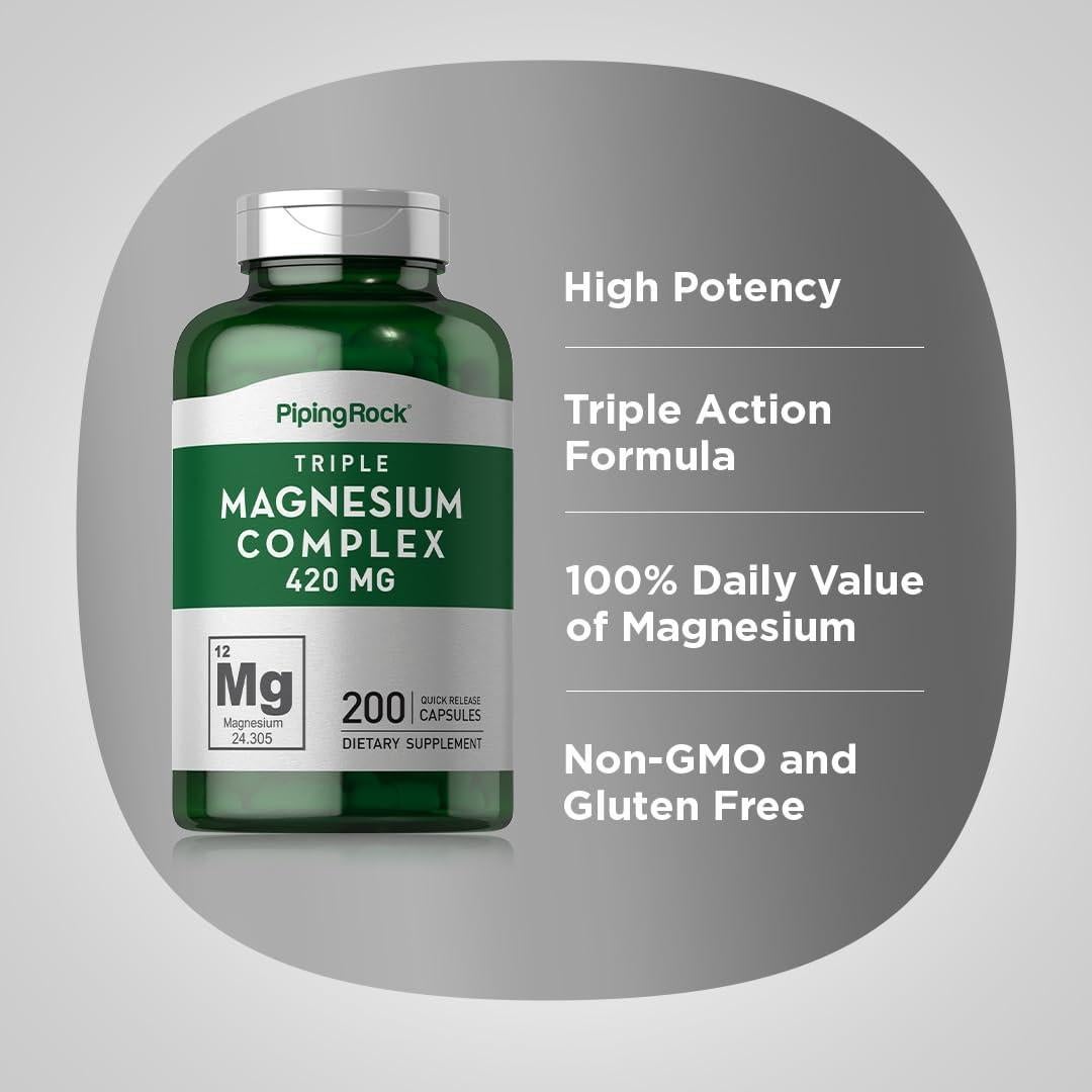 Complejo de Magnesio Triple Piping Rock 420 mg 200 Cápsulas