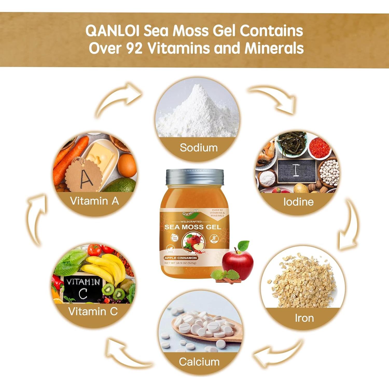 Gel Crudo de Musgo Marino Irlandés QANLOI 525g Sabor Manzana Canela