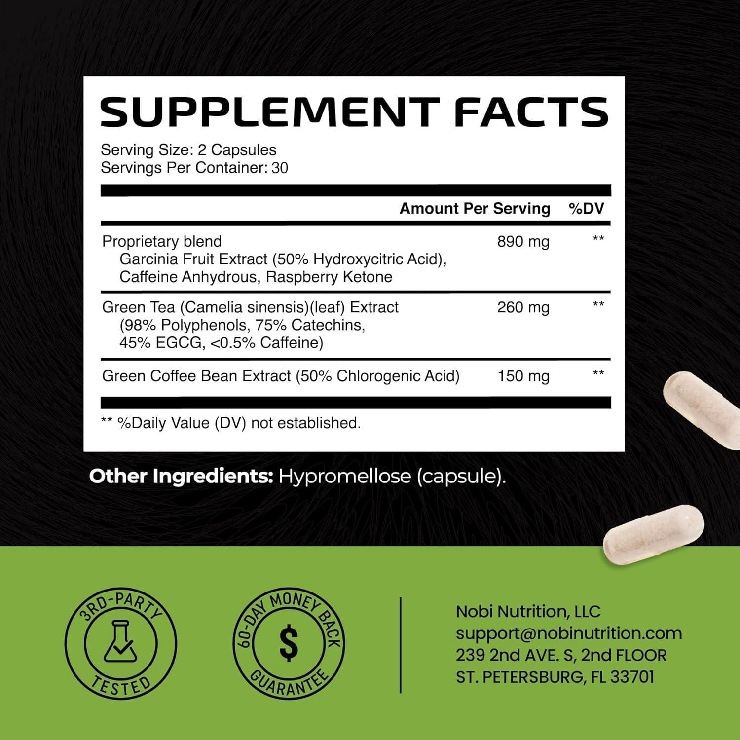 Píldoras de Pérdida de Peso Nobi Nutrition Té Verde 60 Ct