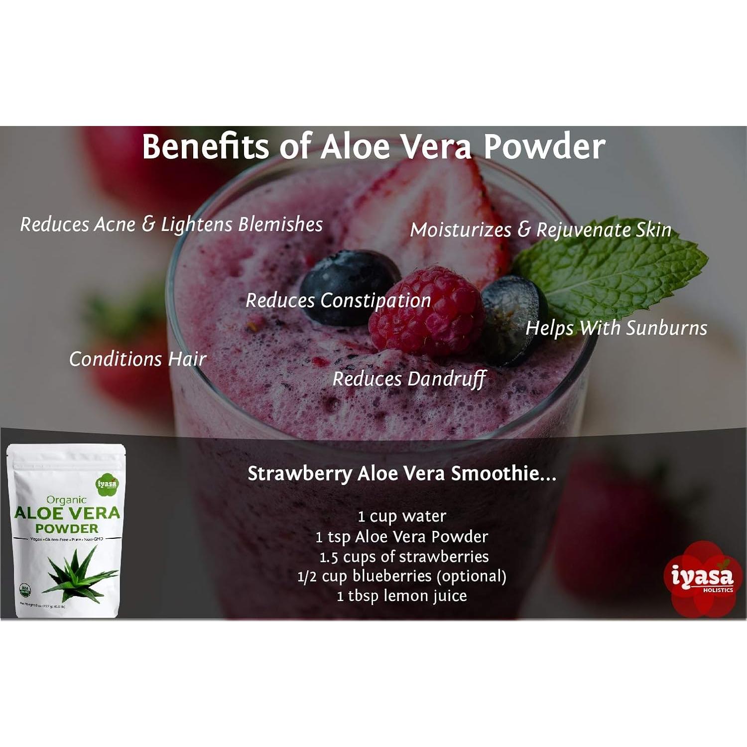 Polvo de Aloe Vera Orgánico Iyasa 113.4 g - Hidratante Natural