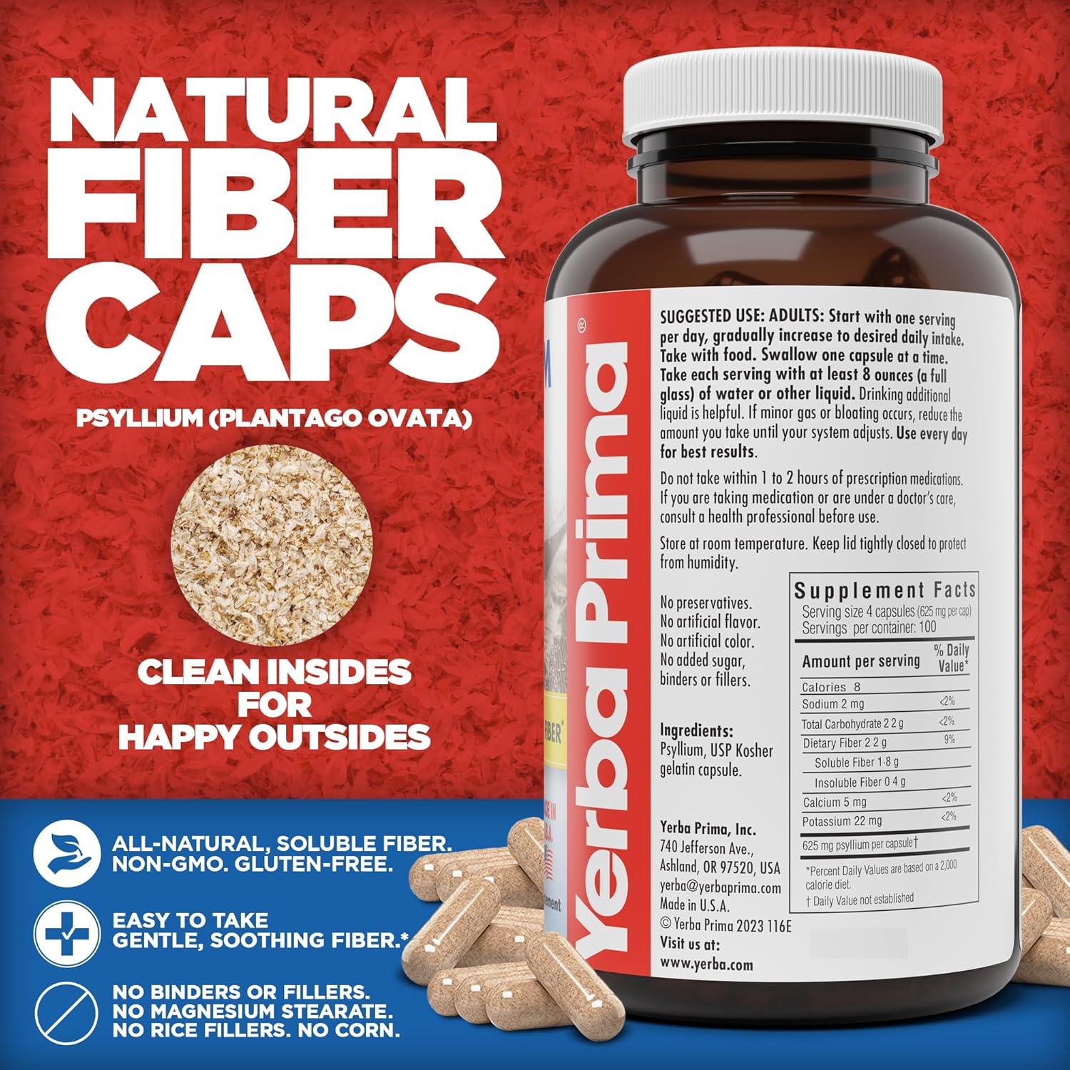 Yerba Prima Psyllium Husks 625 mg 400 Cápsulas - Fibra Natural