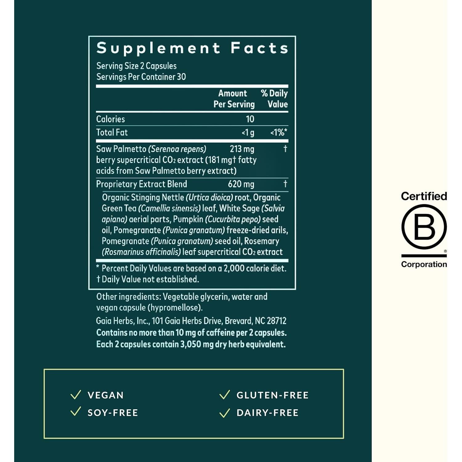 Suplemento Salud Prostática Gaia Herbs - 60 Cápsulas Veganas