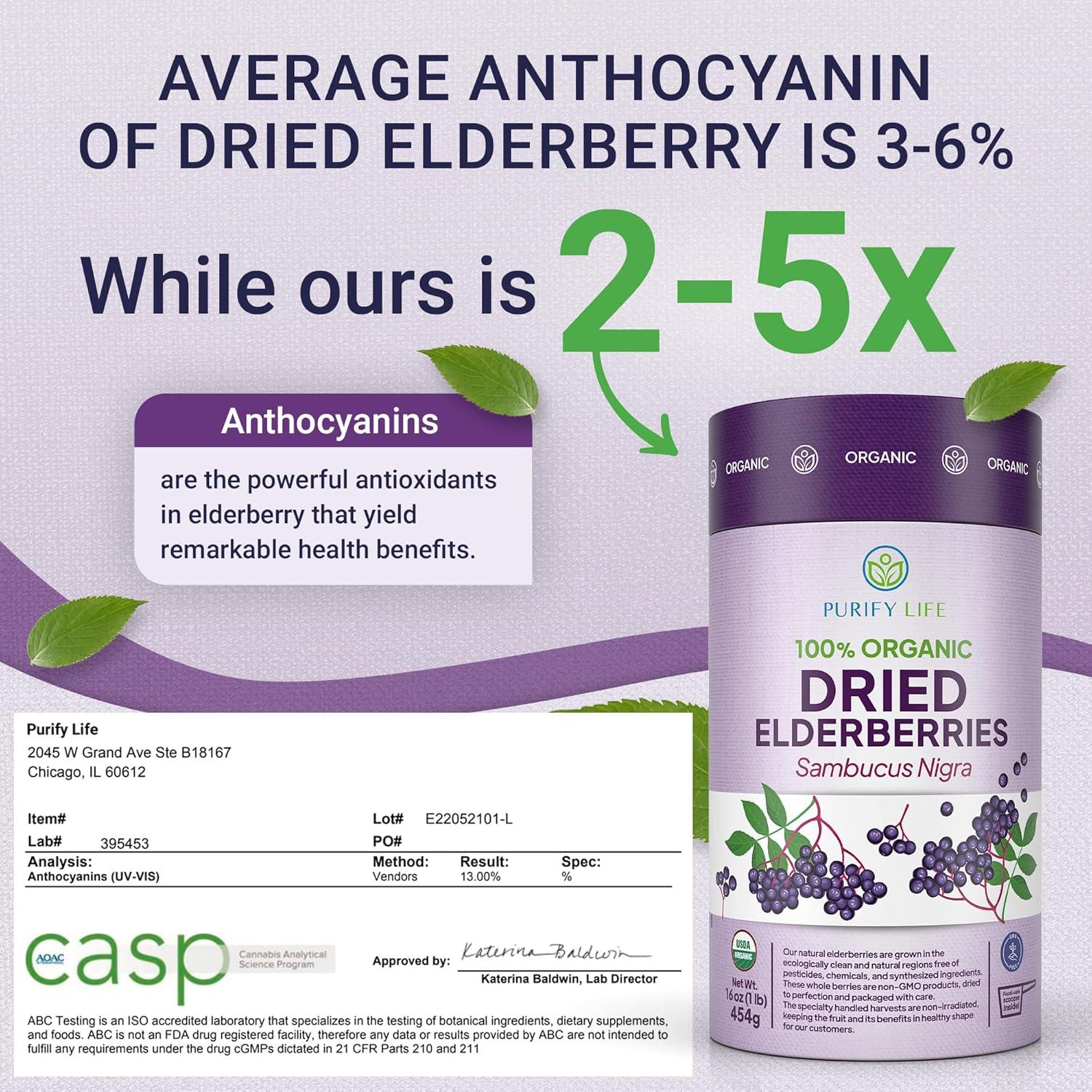 Elderberries Secas Orgánicas Purify Life 450g - Soporte Inmunológico