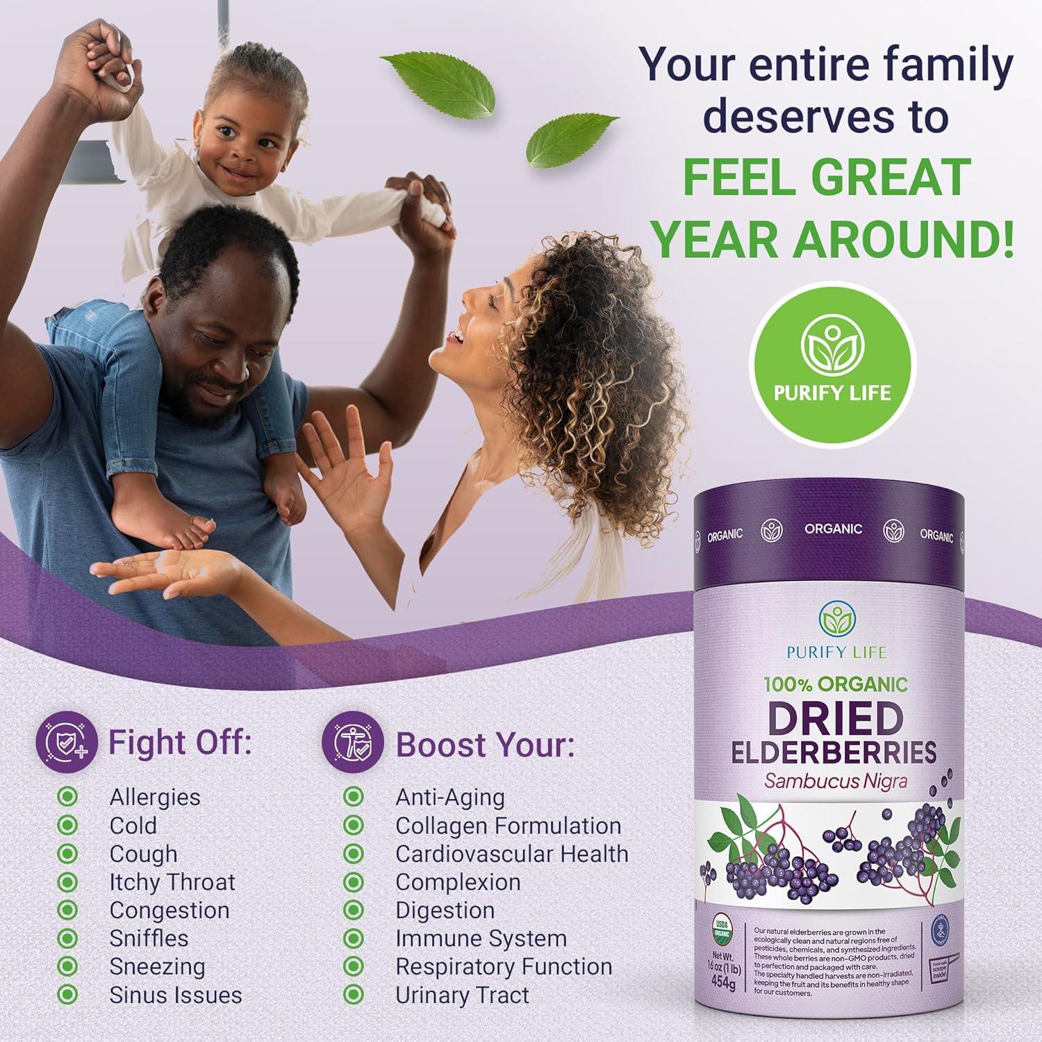 Elderberries Secas Orgánicas Purify Life 450g - Soporte Inmunológico