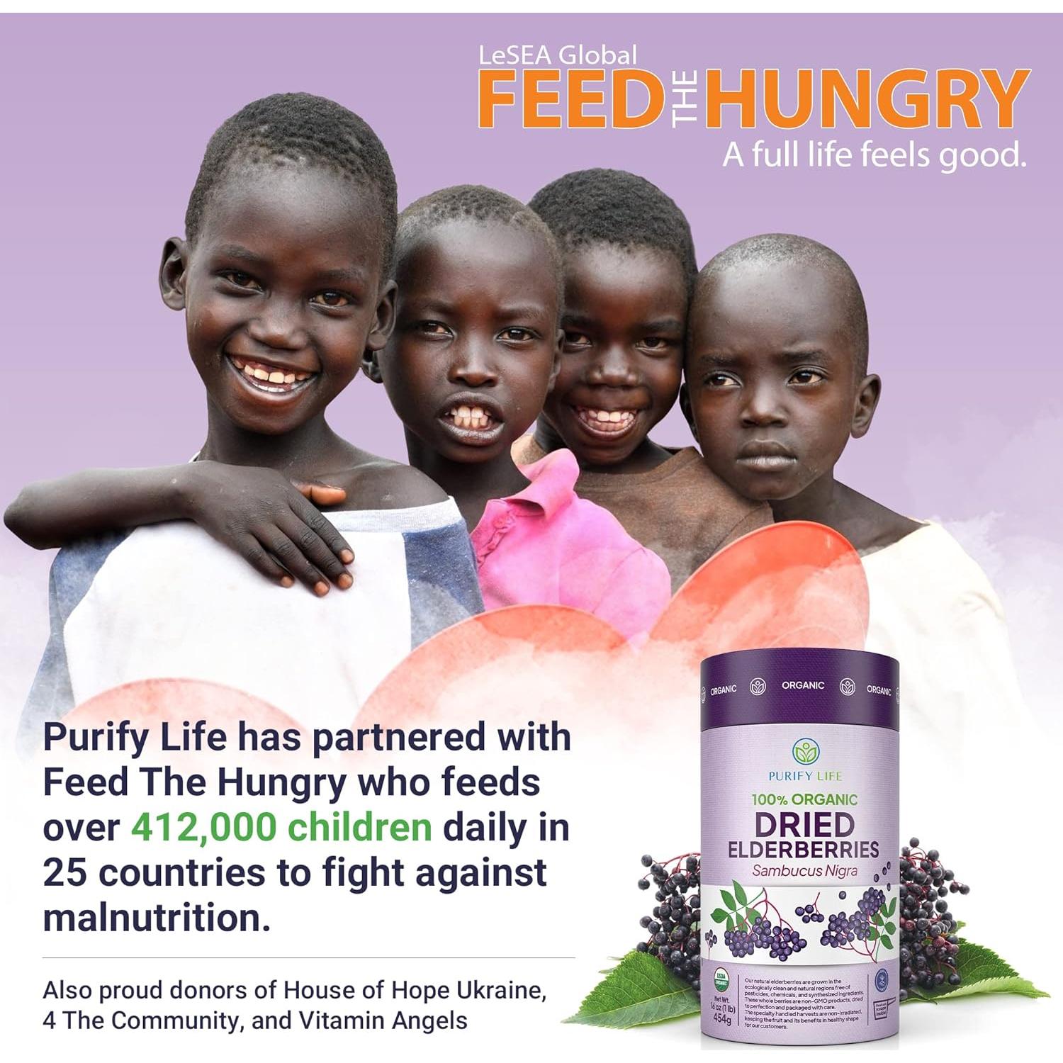 Elderberries Secas Orgánicas Purify Life 450g - Soporte Inmunológico