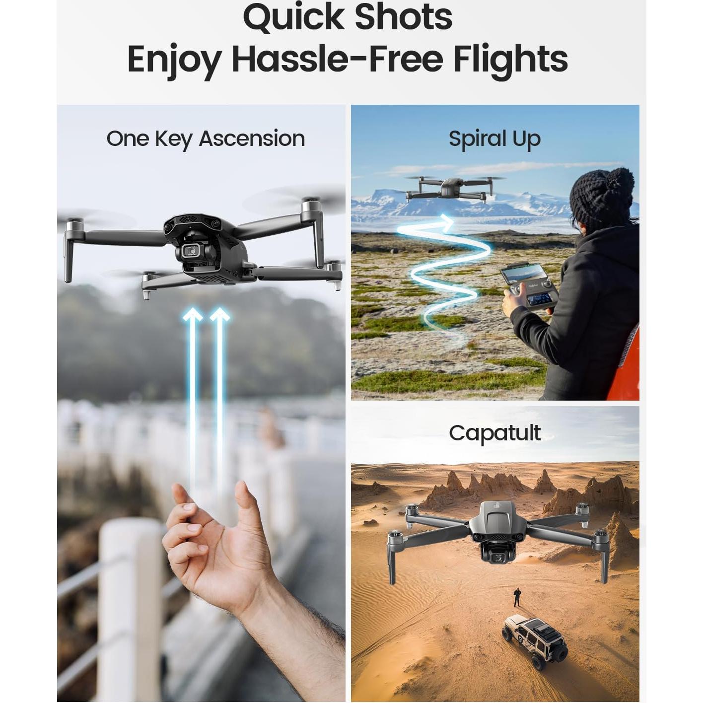 Holyton HT70 3 Axis Brushless Gimbal GPS Drones with Camera for Adults 4K; FAA Compliant FPV RC Quadcopter Drone with 4K/30FPS Video, 10000ft Range, QuickShot, Night Vision, Follow Me, Auto Return